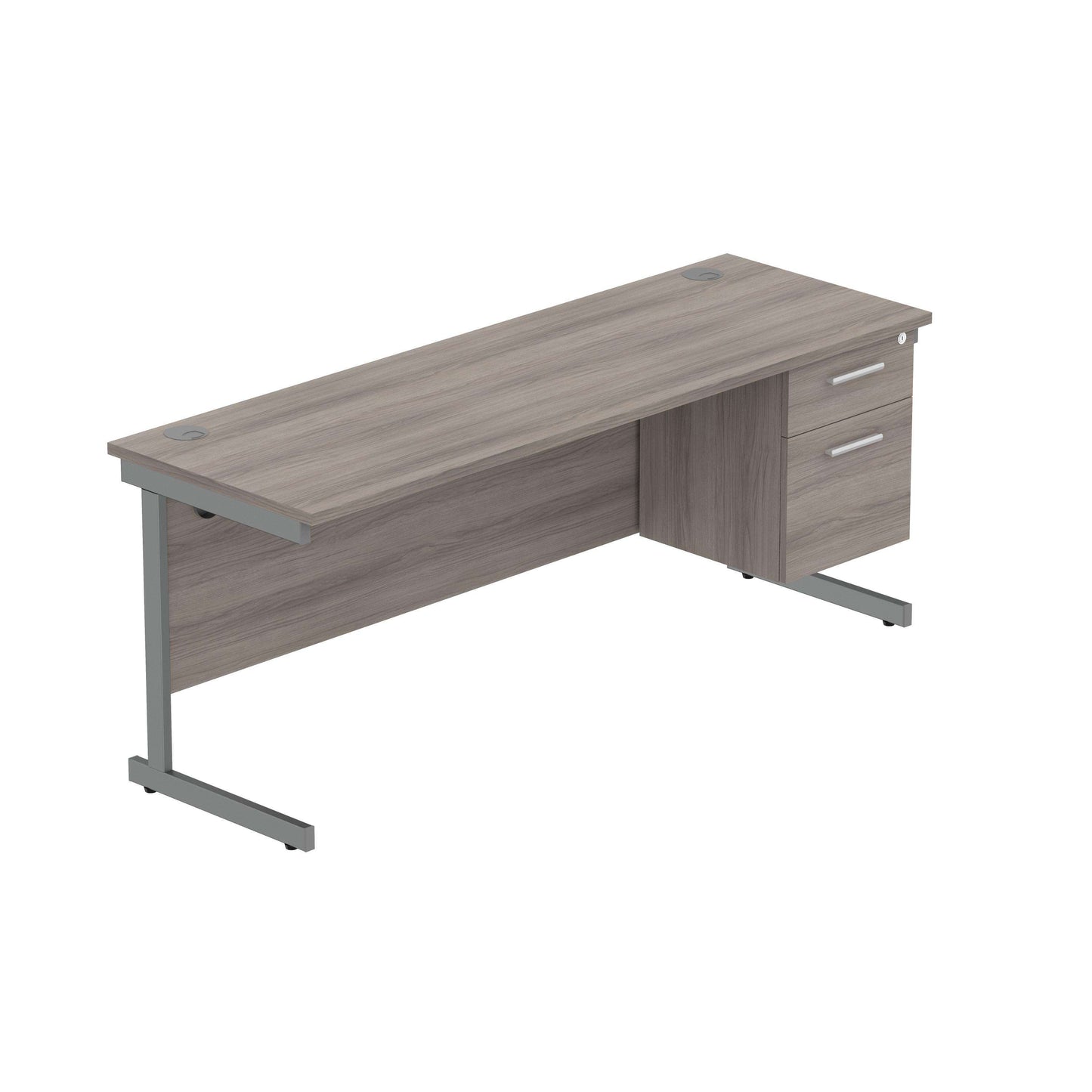Office Rectangular Desk with Steel Single Upright Cantilever Legs + 2 Drawer Fixed Pedestal (FSC) | 1800X600 | Alaskan Grey Oak/Graphite