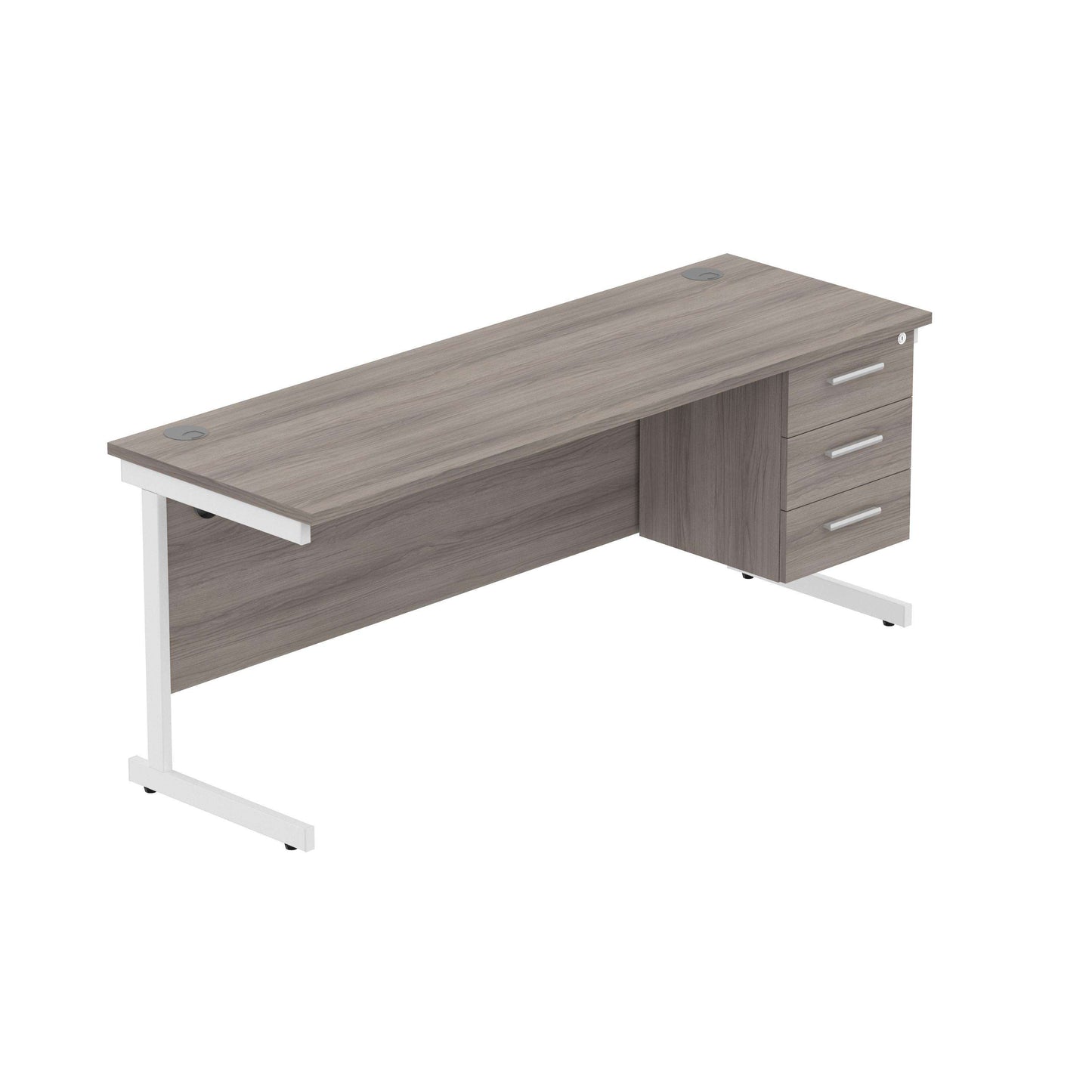 Office Rectangular Desk with Steel Single Upright Cantilever Legs + 3 Drawer Fixed Pedestal (FSC) | 1800X600 | Alaskan Grey Oak/White