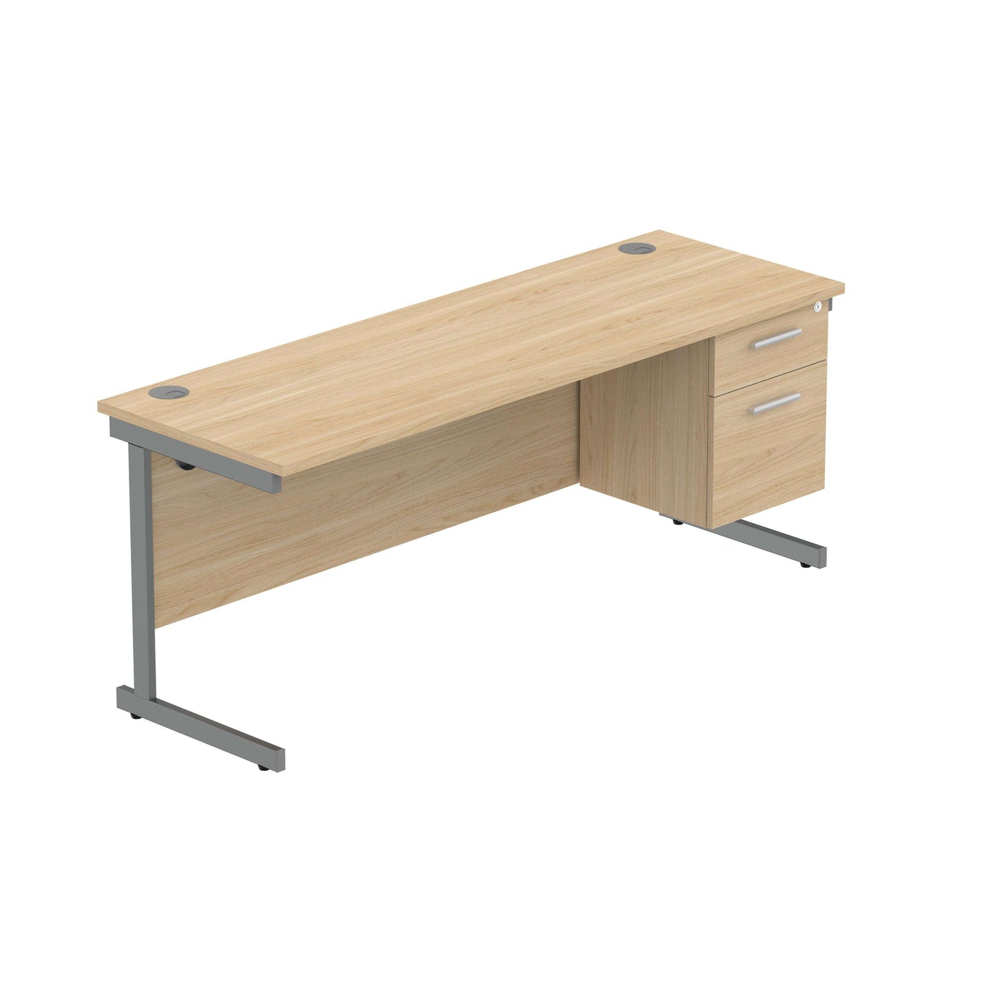 Office Rectangular Desk with Steel Single Upright Cantilever Legs + 2 Drawer Fixed Pedestal (FSC) | 1800X600 | Canadian Oak/Graphite