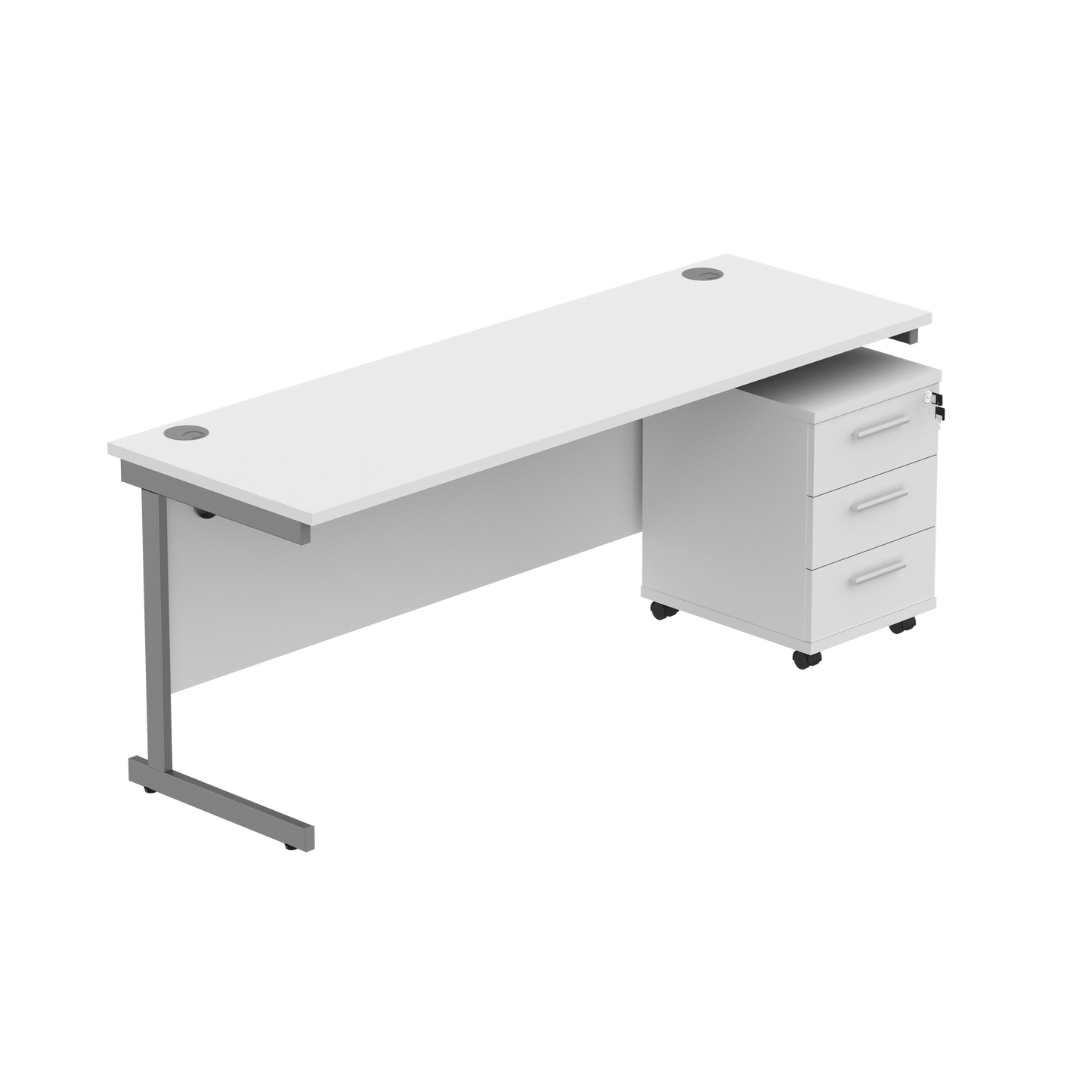 Single Upright Rectangular Desk + 3 Drawer Mobile Under Desk Pedestal (FSC) | 1800 X 600 | Arctic White/Graphite