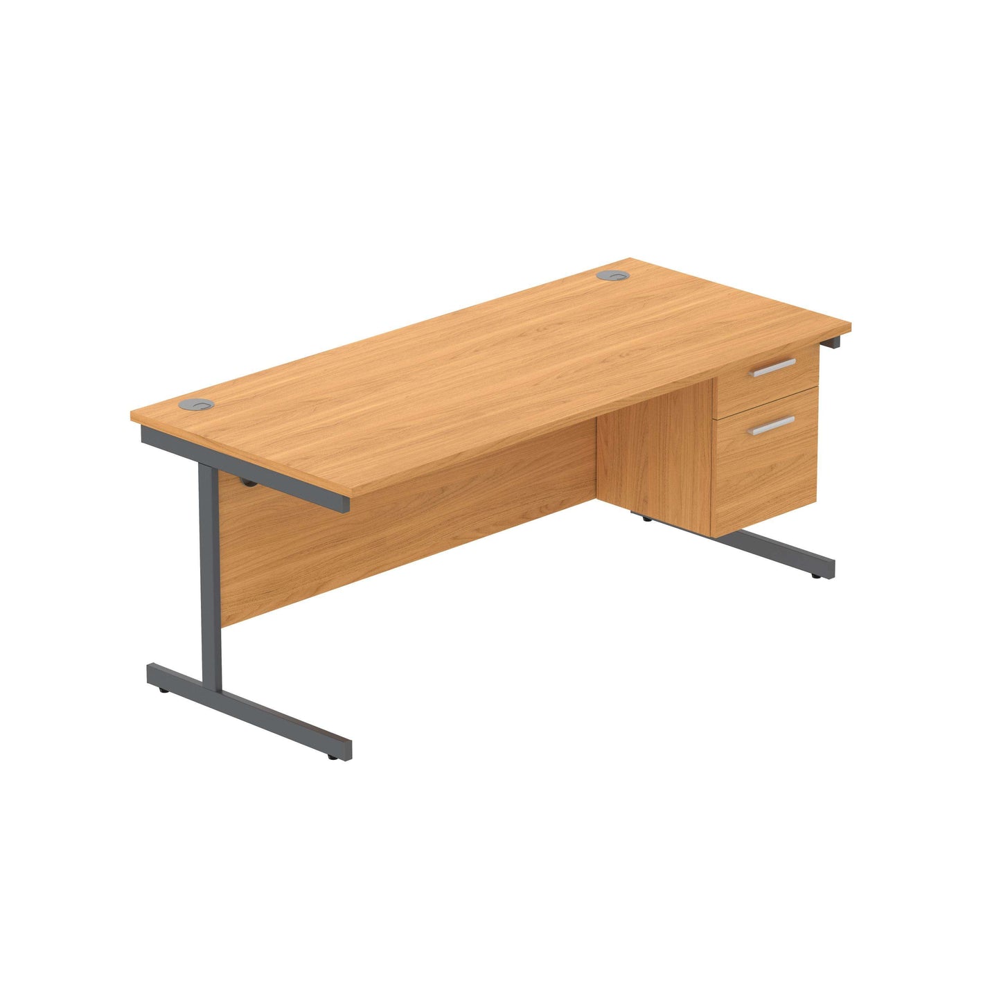 Office Rectangular Desk with Steel Single Upright Cantilever Legs + 2 Drawer Fixed Pedestal (FSC) | 1800X800 | Norwegian Beech/Graphite