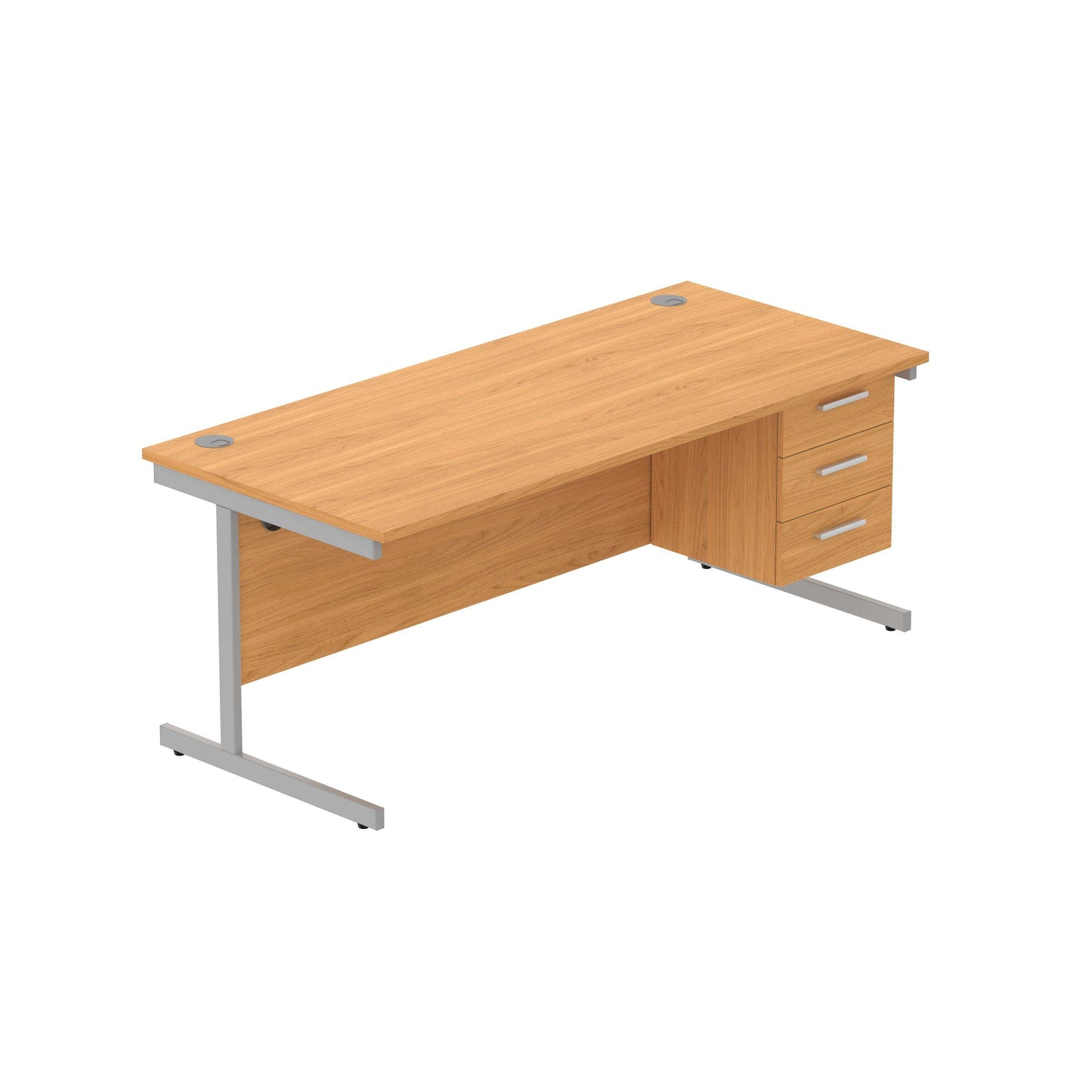 Office Rectangular Desk with Steel Single Upright Cantilever Legs + 3 Drawer Fixed Pedestal (FSC) | 1800X800 | Norwegian Beech/Silver