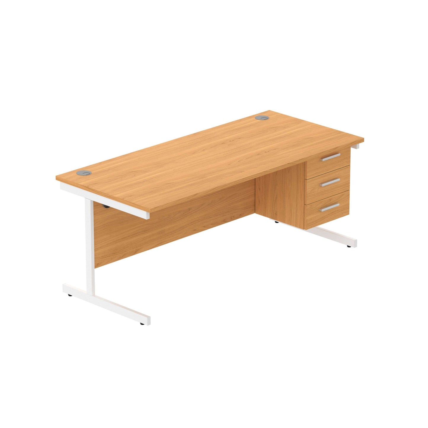 Office Rectangular Desk with Steel Single Upright Cantilever Legs + 3 Drawer Fixed Pedestal (FSC) | 1800X800 | Norwegian Beech/White