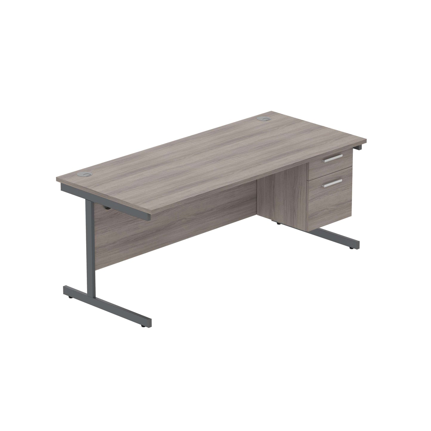 Office Rectangular Desk with Steel Single Upright Cantilever Legs + 2 Drawer Fixed Pedestal (FSC) | 1800X800 | Alaskan Grey Oak/Graphite