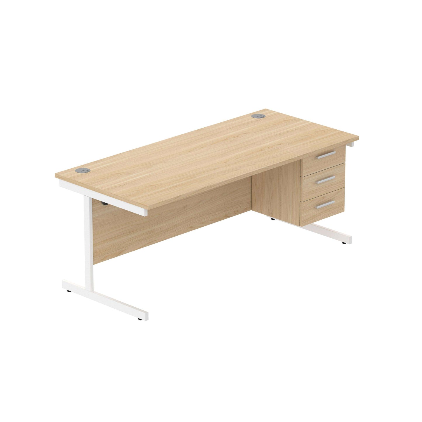 Office Rectangular Desk with Steel Single Upright Cantilever Legs + 3 Drawer Fixed Pedestal (FSC) | 1800X800 | Canadian Oak/White