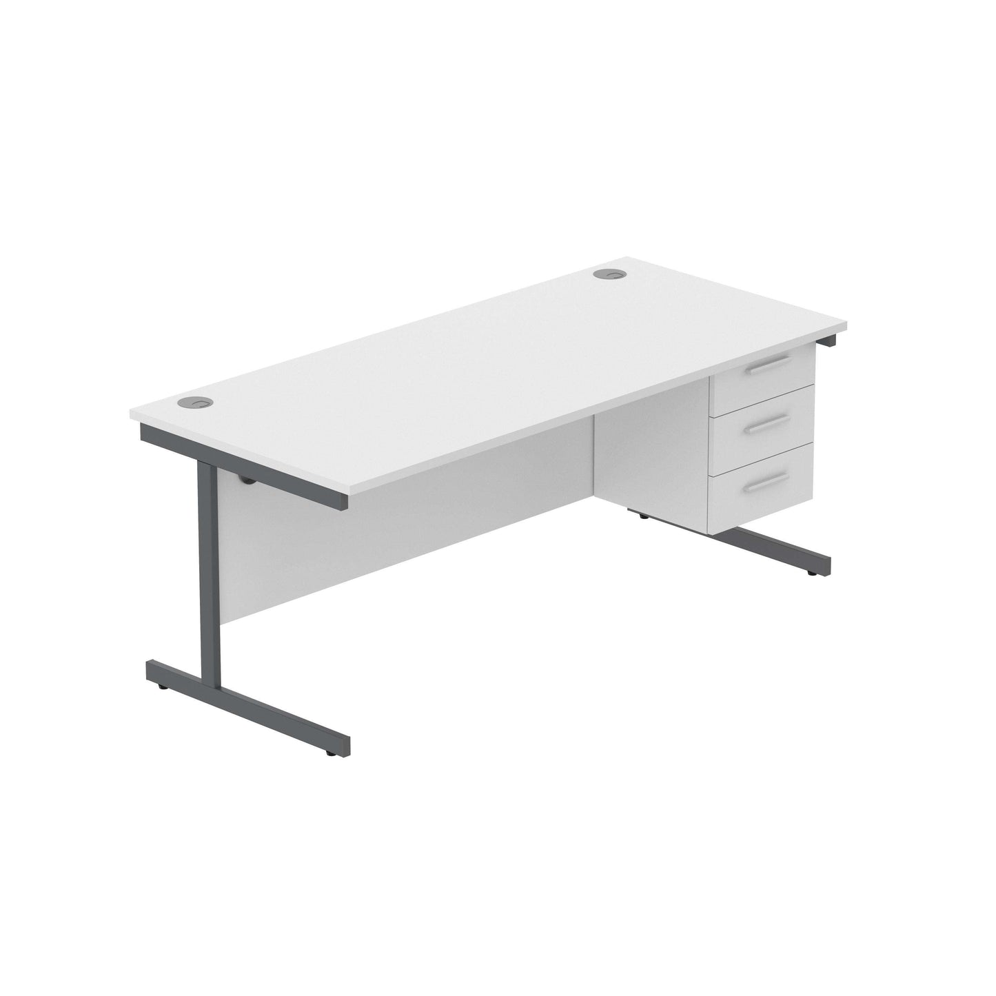 Office Rectangular Desk with Steel Single Upright Cantilever Legs + 3 Drawer Fixed Pedestal (FSC) | 1800X800 | Arctic White/Graphite