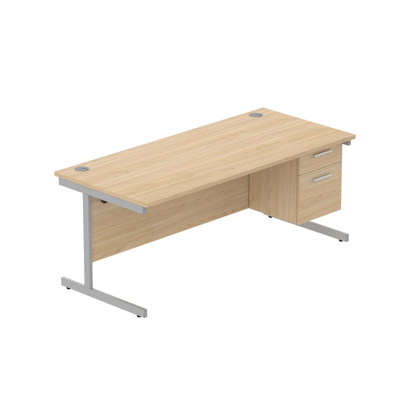 Office Rectangular Desk with Steel Single Upright Cantilever Legs + 2 Drawer Fixed Pedestal (FSC) | 1800X800 | Arctic White/Silver