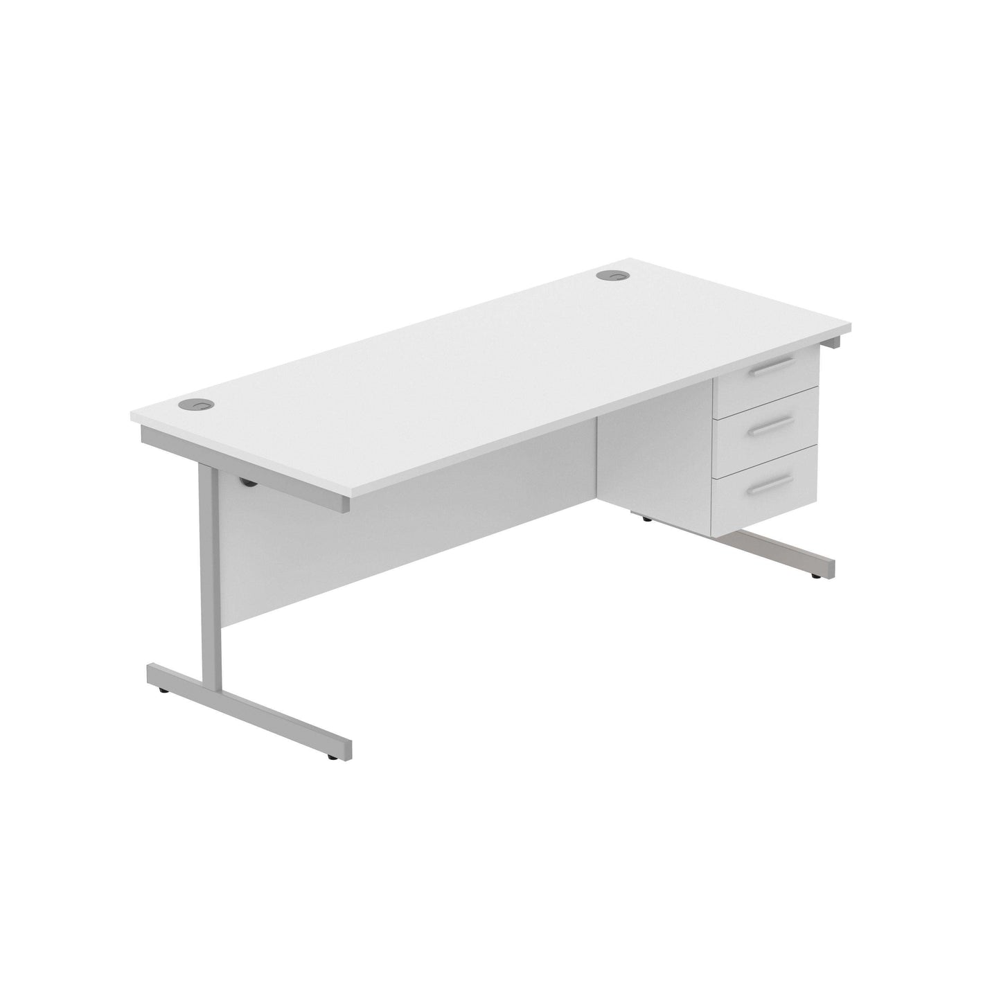 Office Rectangular Desk with Steel Single Upright Cantilever Legs + 3 Drawer Fixed Pedestal (FSC) | 1800X800 | Arctic White/Silver
