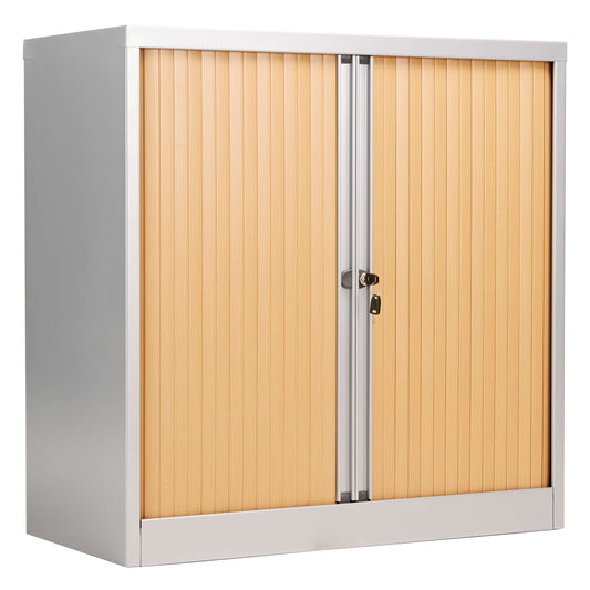 Bisley Essentials Steel Side Open Tambour | 1015mm High | Matching Shutter Doors |Oak/Silver