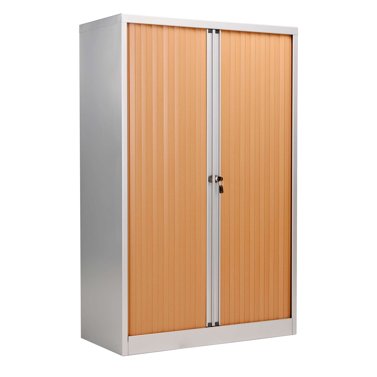 Bisley Essentials Steel Side Open Tambour | 1585mm High | Matching Shutter Doors | Beech/Silver
