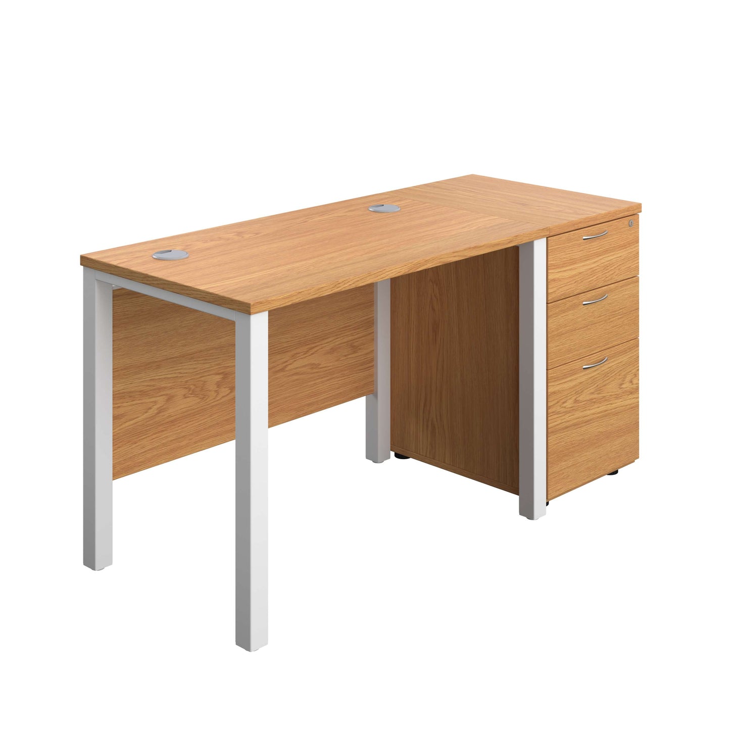 Goal Post Rectangular Desk + 3 Drawer Desk High Pedestal (FSC) | 1000x600 | Nova oak/White