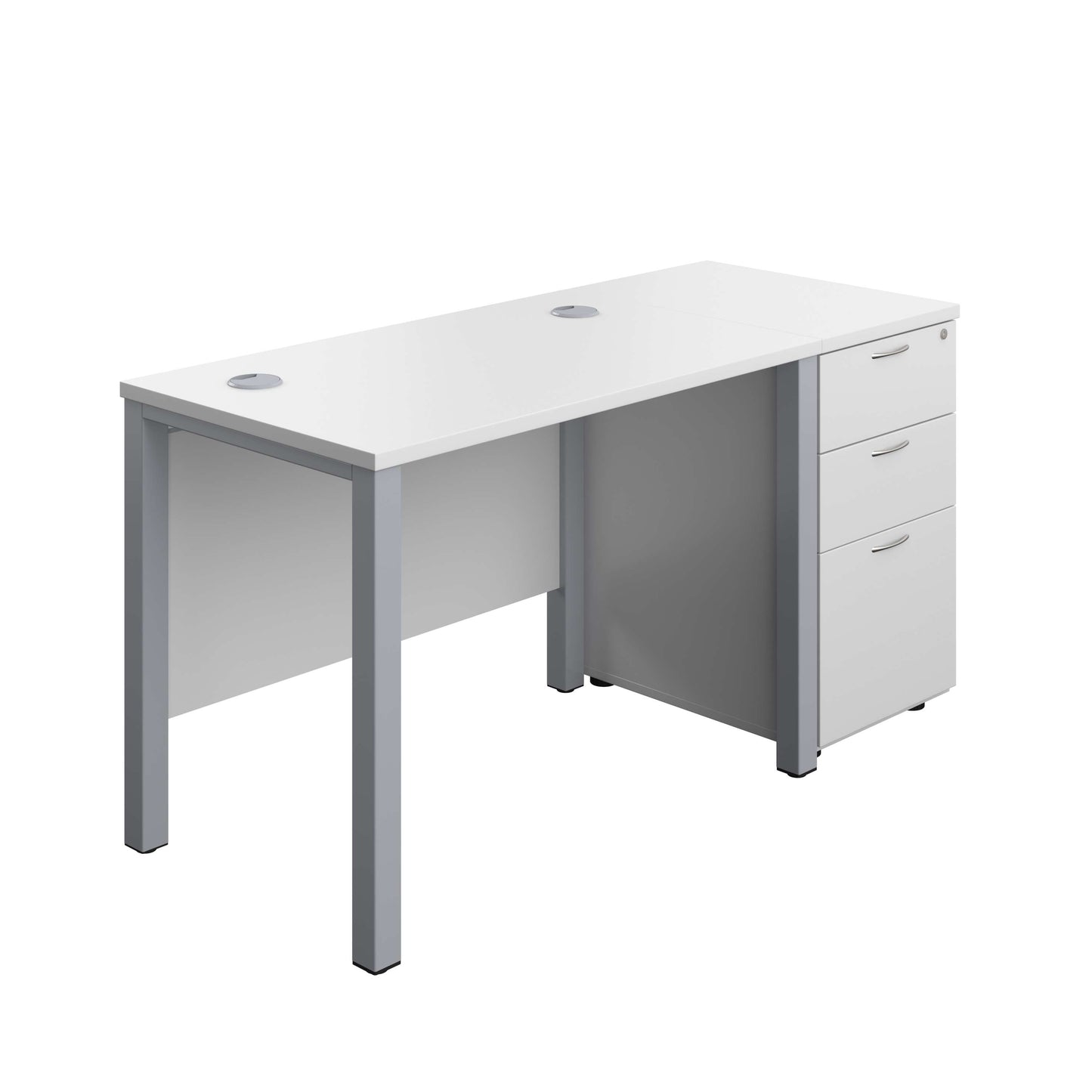 Goal Post Rectangular Desk + 3 Drawer Desk High Pedestal (FSC) | 1000x600 | White/Silver