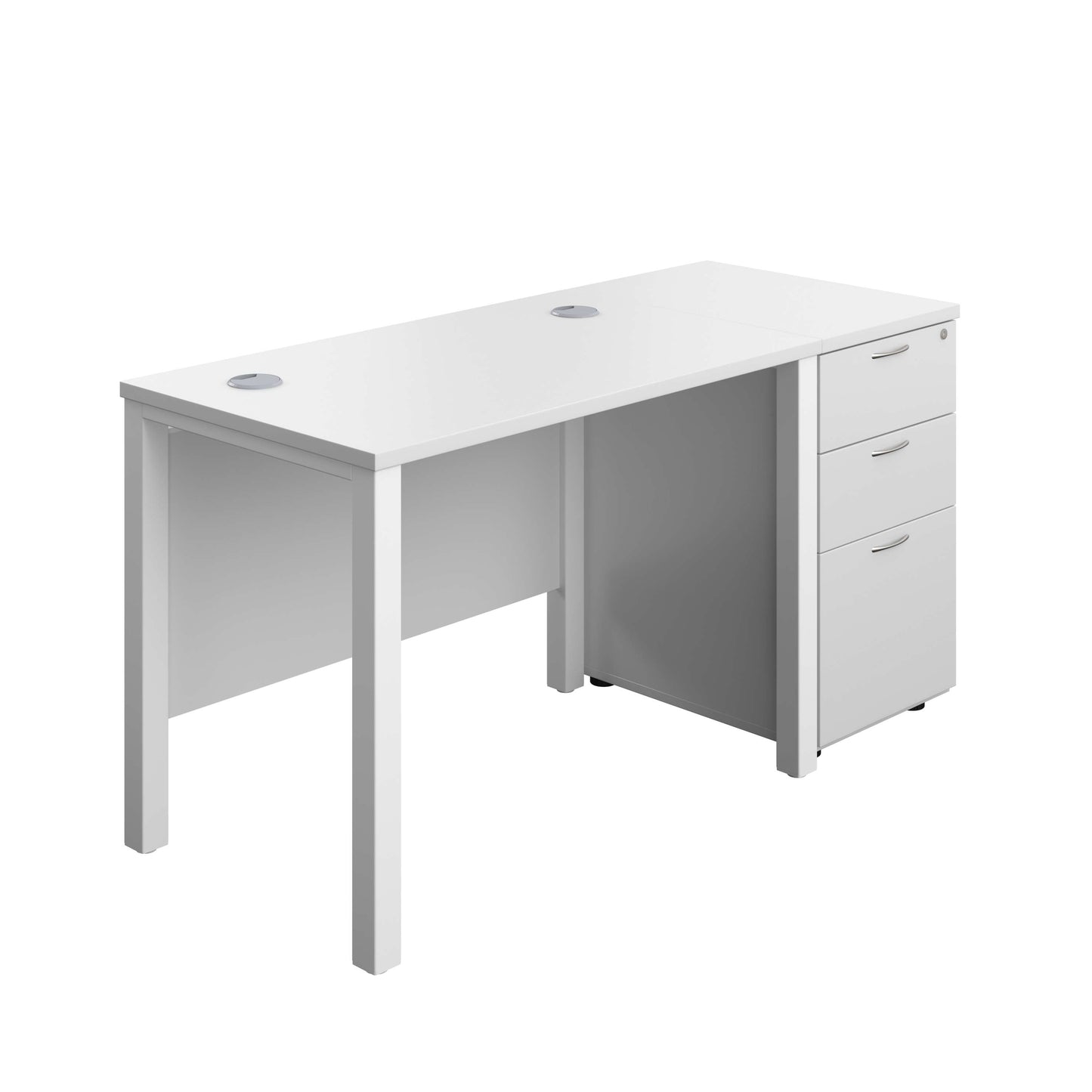 Goal Post Rectangular Desk + 3 Drawer Desk High Pedestal (FSC) | 1000x600 | White/White