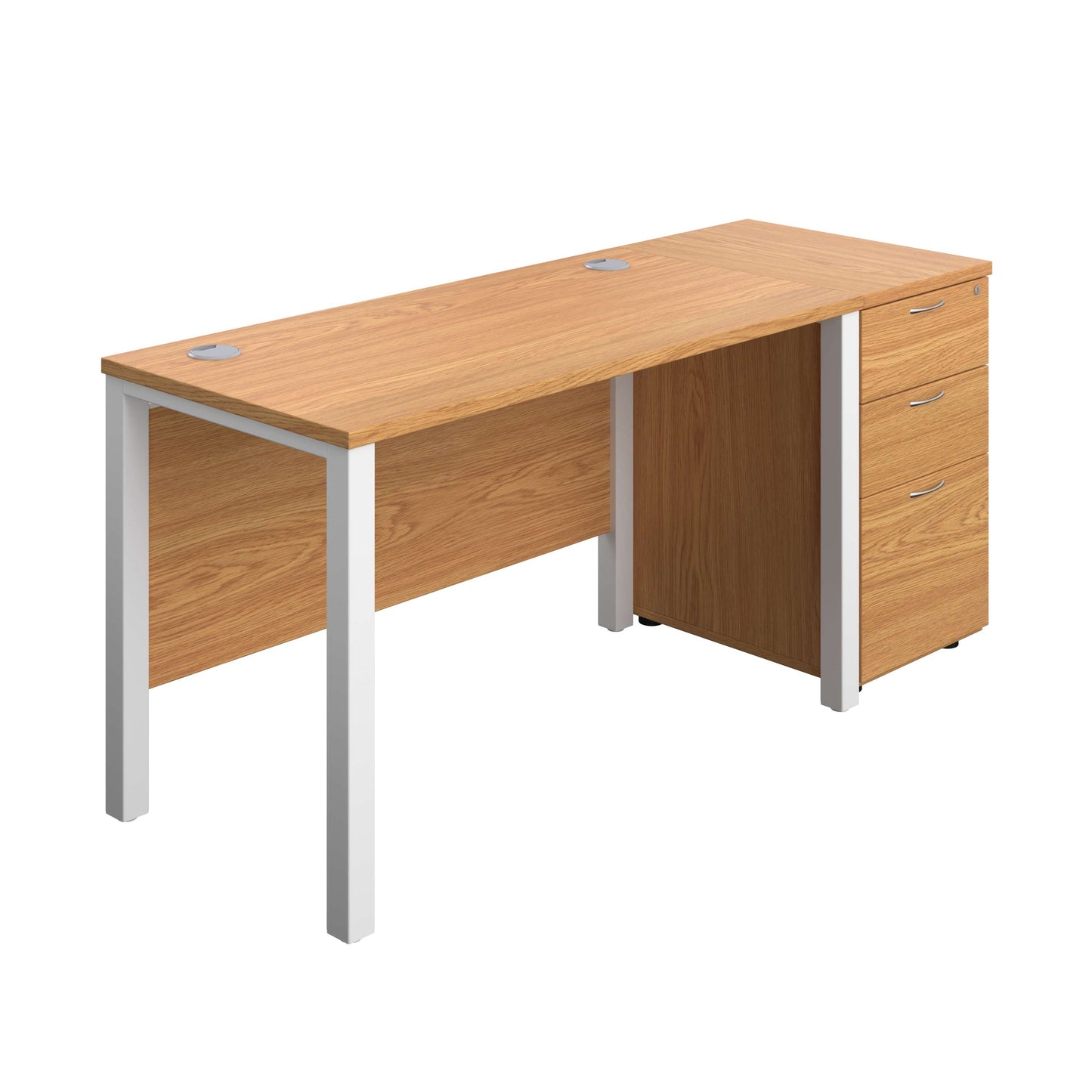 Goal Post Rectangular Desk + 3 Drawer Desk High Pedestal (FSC) | 1200x600 | Nova oak/White