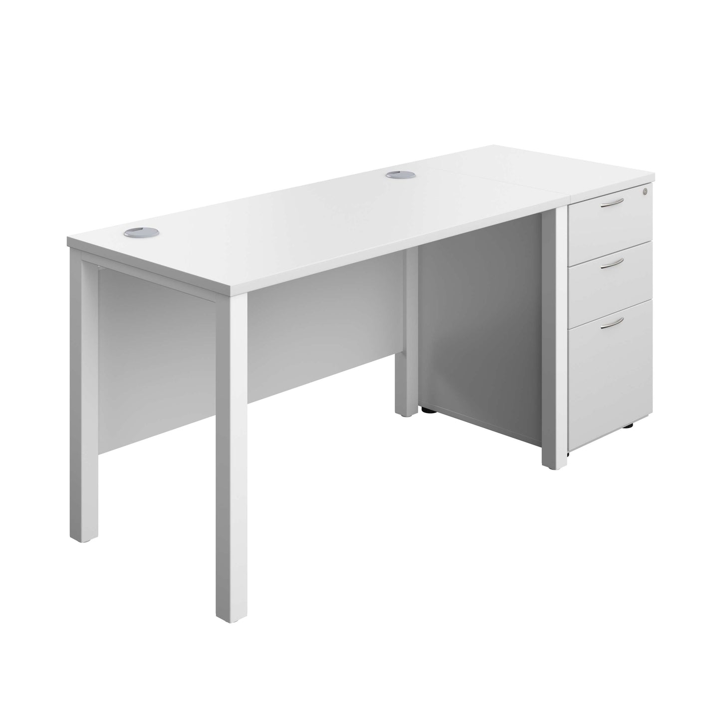 Goal Post Rectangular Desk + 3 Drawer Desk High Pedestal (FSC) | 1200x600 | White/White