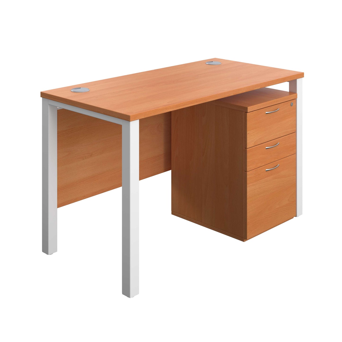 Goal Post Rectangular Desk + 3 Drawer High Mobile Pedestal (FSC) | 1200x600 | Beech/White