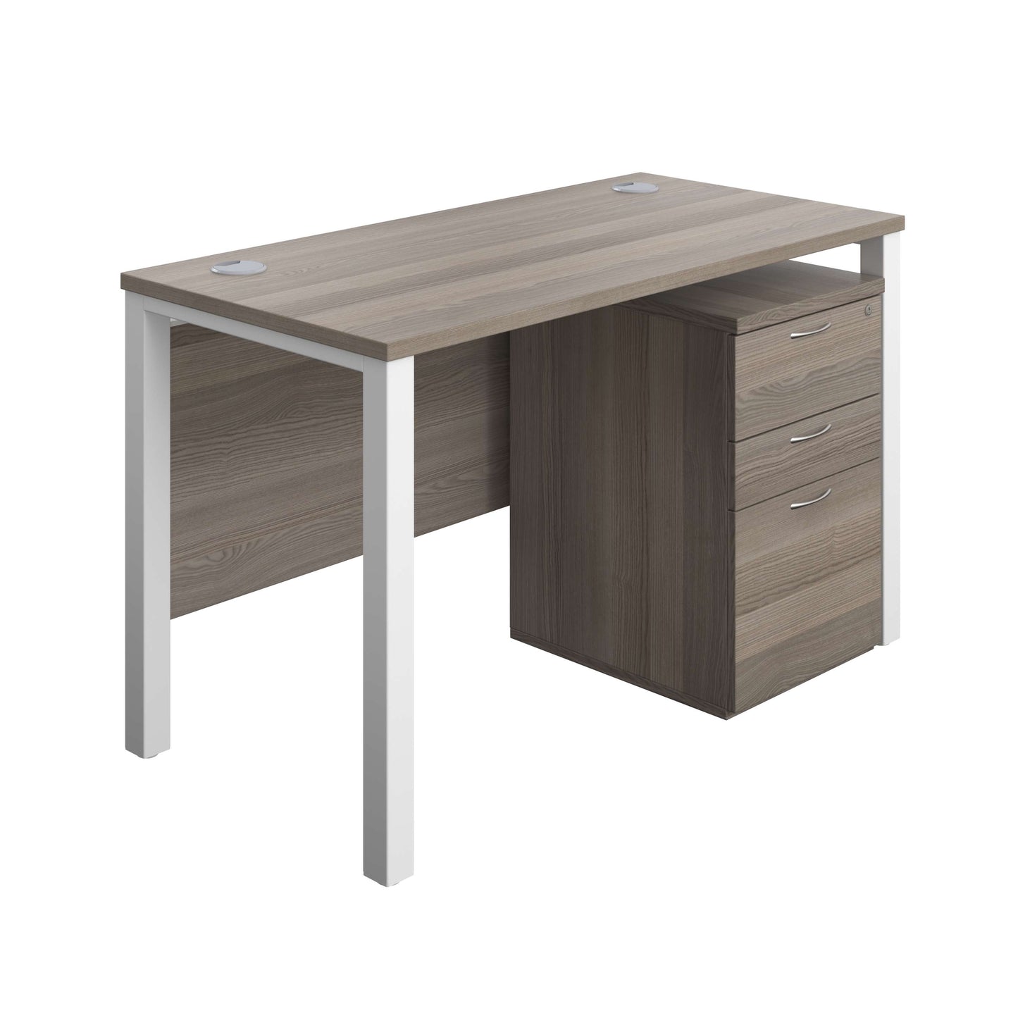 Goal Post Rectangular Desk + 3 Drawer High Mobile Pedestal (FSC) | 1200x600 | Grey oak/White