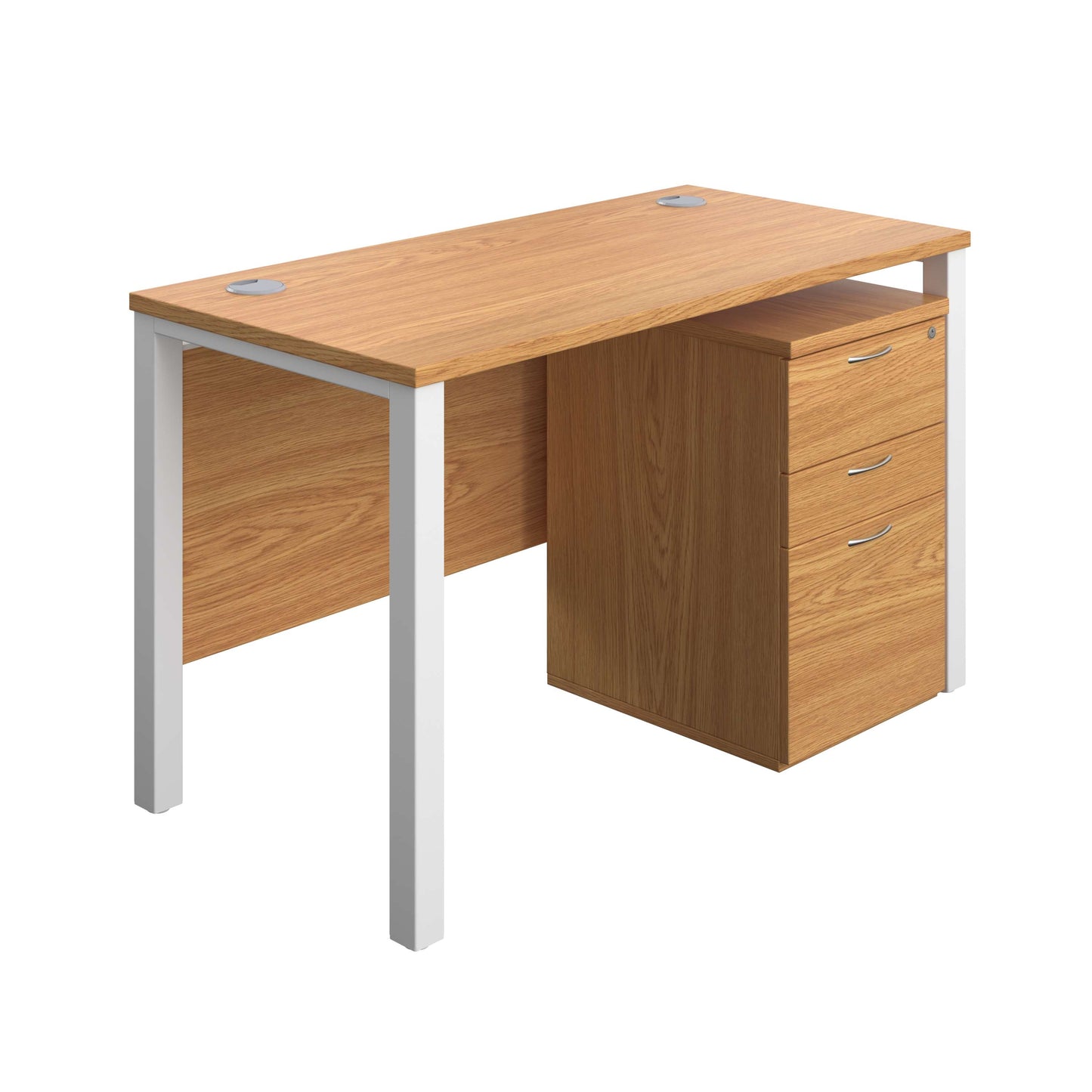 Goal Post Rectangular Desk + 3 Drawer High Mobile Pedestal (FSC) | 1200x600 | Nova oak/White