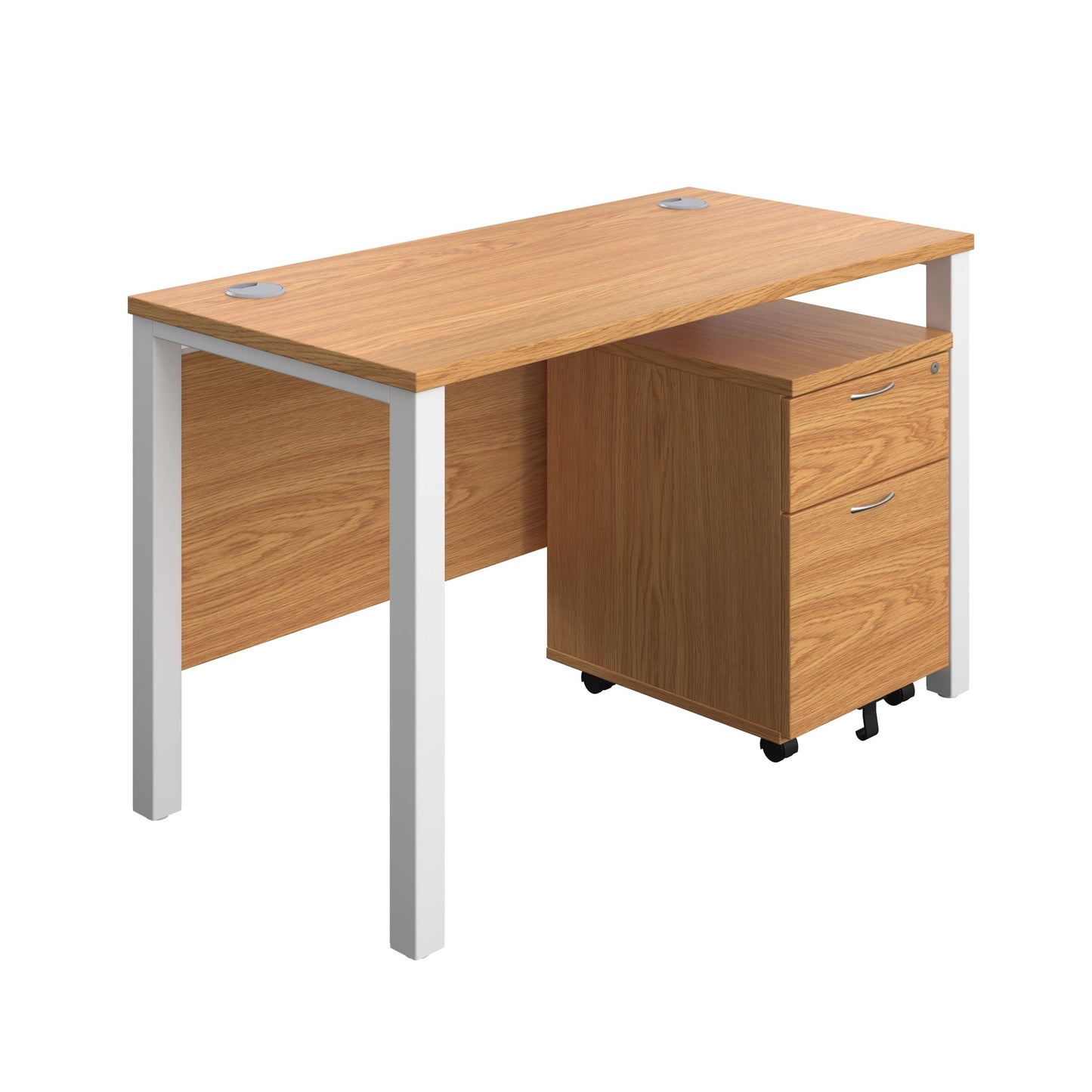 Goal Post Rectangular Desk + 2 Drawer Mobile Pedestal (FSC) | 1200x600 | Nova oak/White