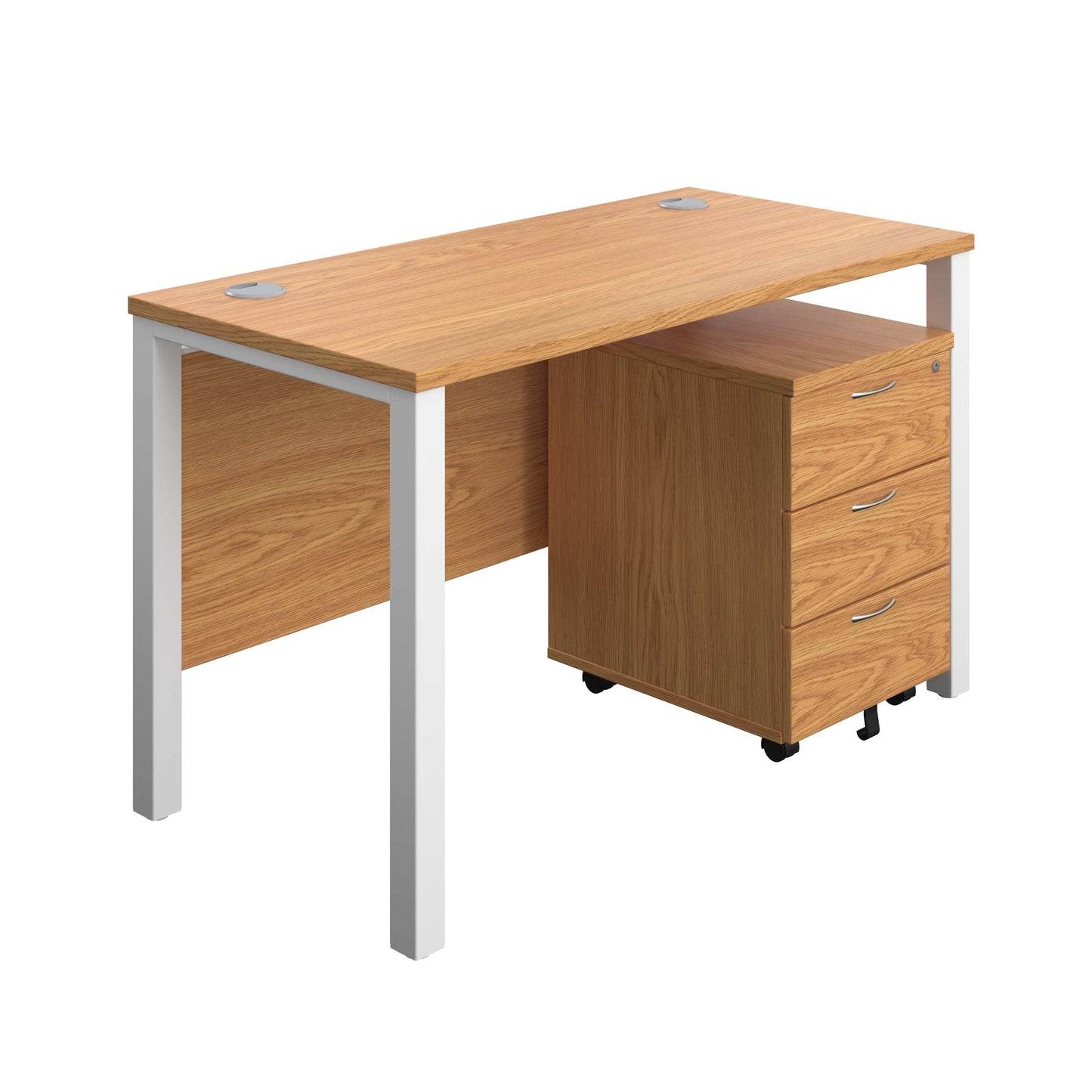 Goal Post Rectangular Desk + 3 Drawer Mobile Pedestal (FSC) | 1200x600 | Nova oak/White