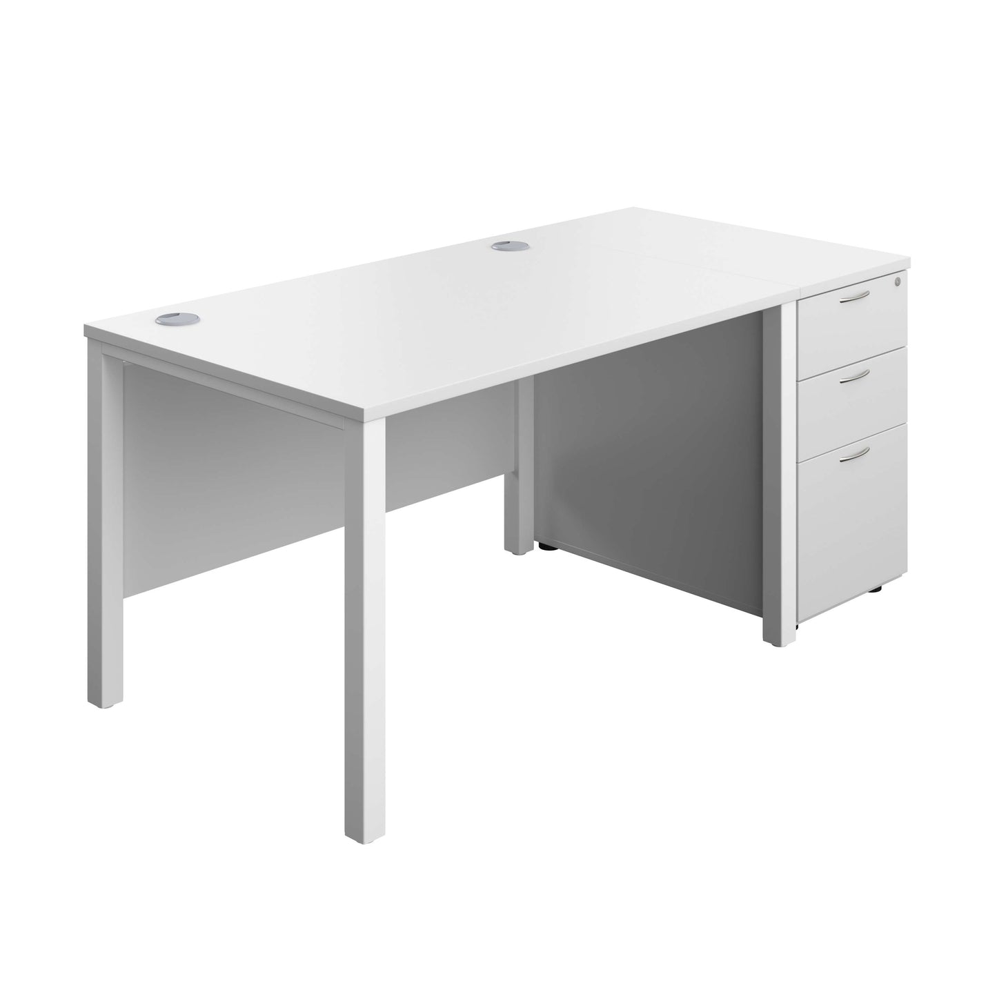Goal Post Rectangular Desk + 3 Drawer Desk High Pedestal (FSC) | 1200x800 | White/White