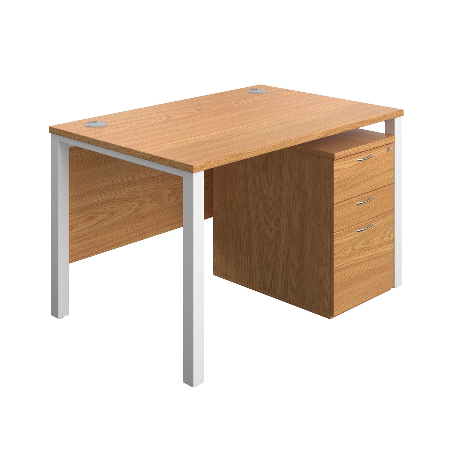 Goal Post Rectangular Desk + 3 Drawer High Mobile Pedestal (FSC) | 1200x800 | Nova oak/White