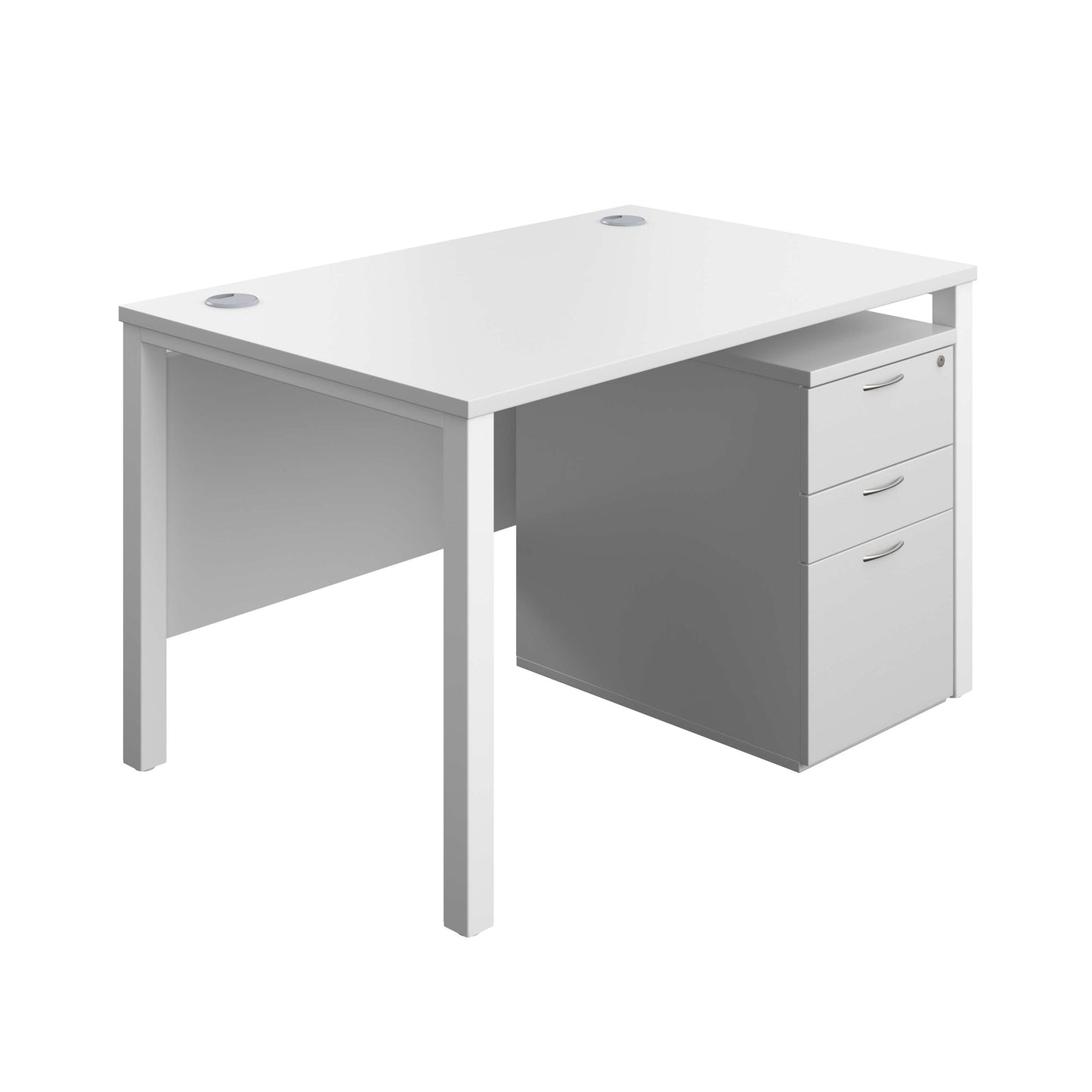 Goal Post Rectangular Desk + 3 Drawer High Mobile Pedestal (FSC) | 1200x800 | White/White