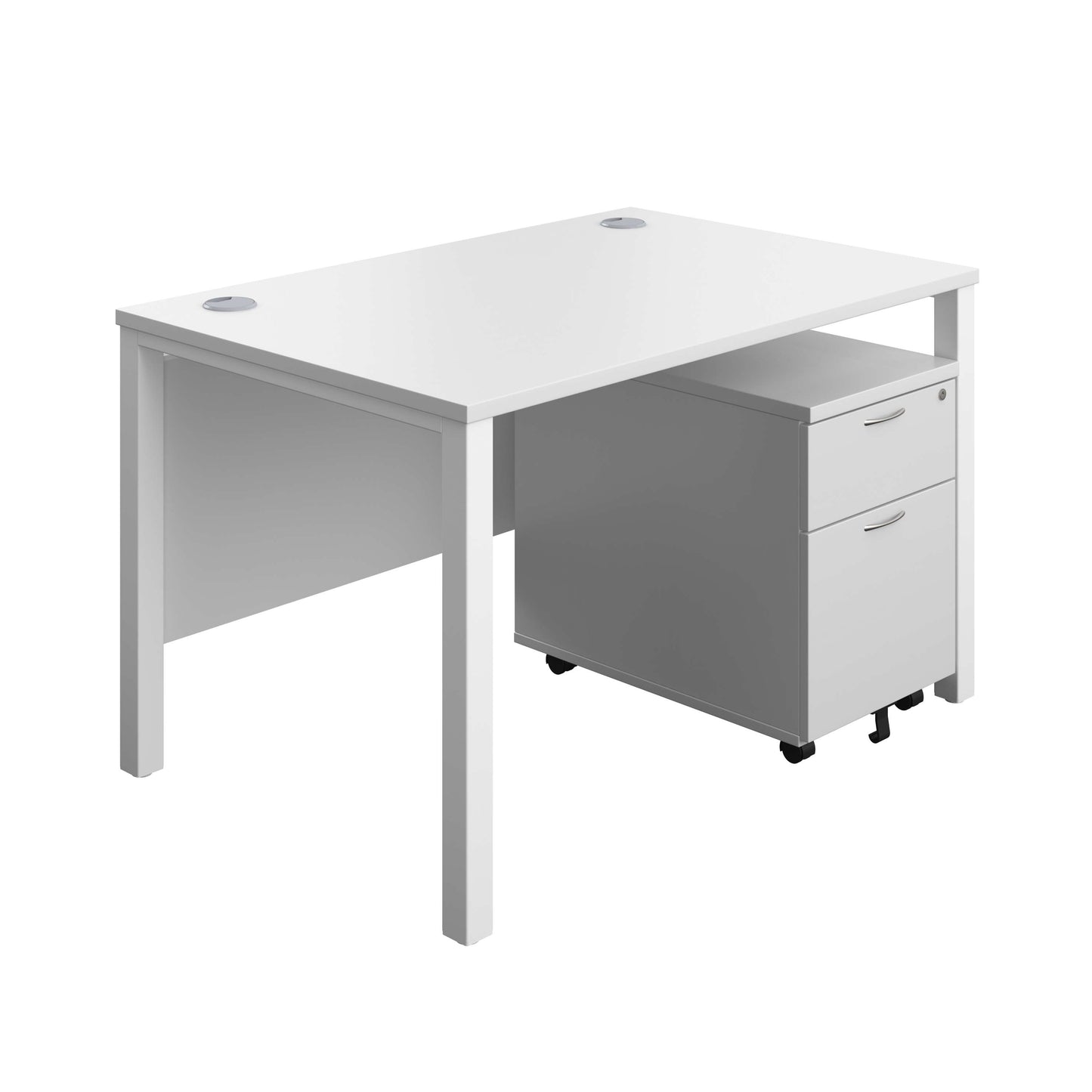 Goal Post Rectangular Desk + 2 Drawer Mobile Pedestal (FSC) | 1200x800 | White/White