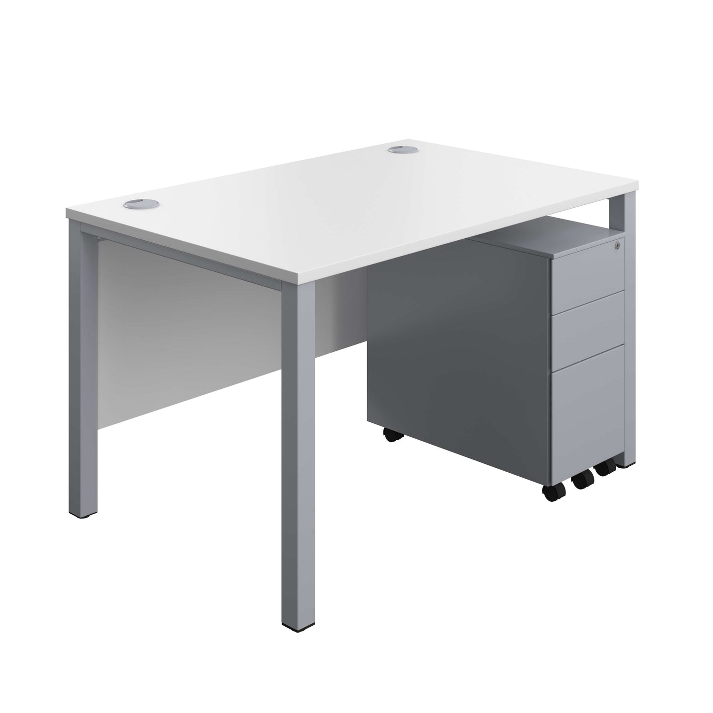 Goal Post Rectangular Desk + 3 Drawer Slimline Steel Pedestal (FSC) | 1200x800 | White/Silver