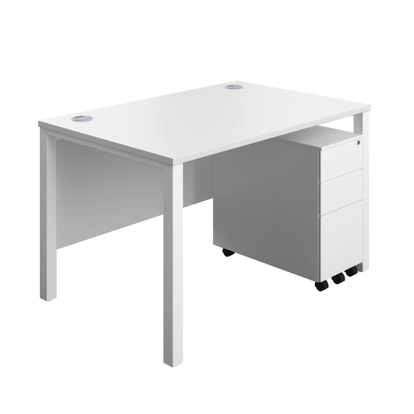 Goal Post Rectangular Desk + 3 Drawer Slimline Steel Pedestal (FSC) | 1200x800 | White/White