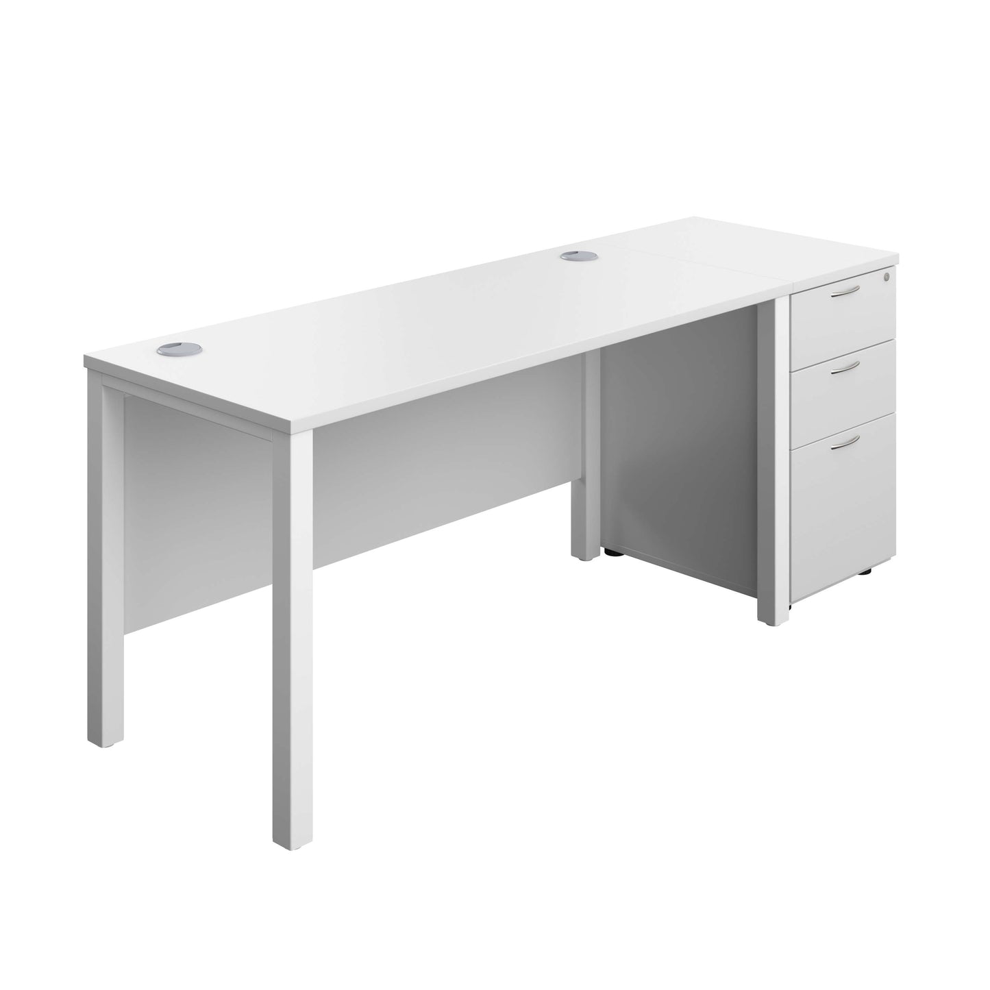 Goal Post Rectangular Desk + 3 Drawer Desk High Pedestal (FSC) | 1400x600 | White/White