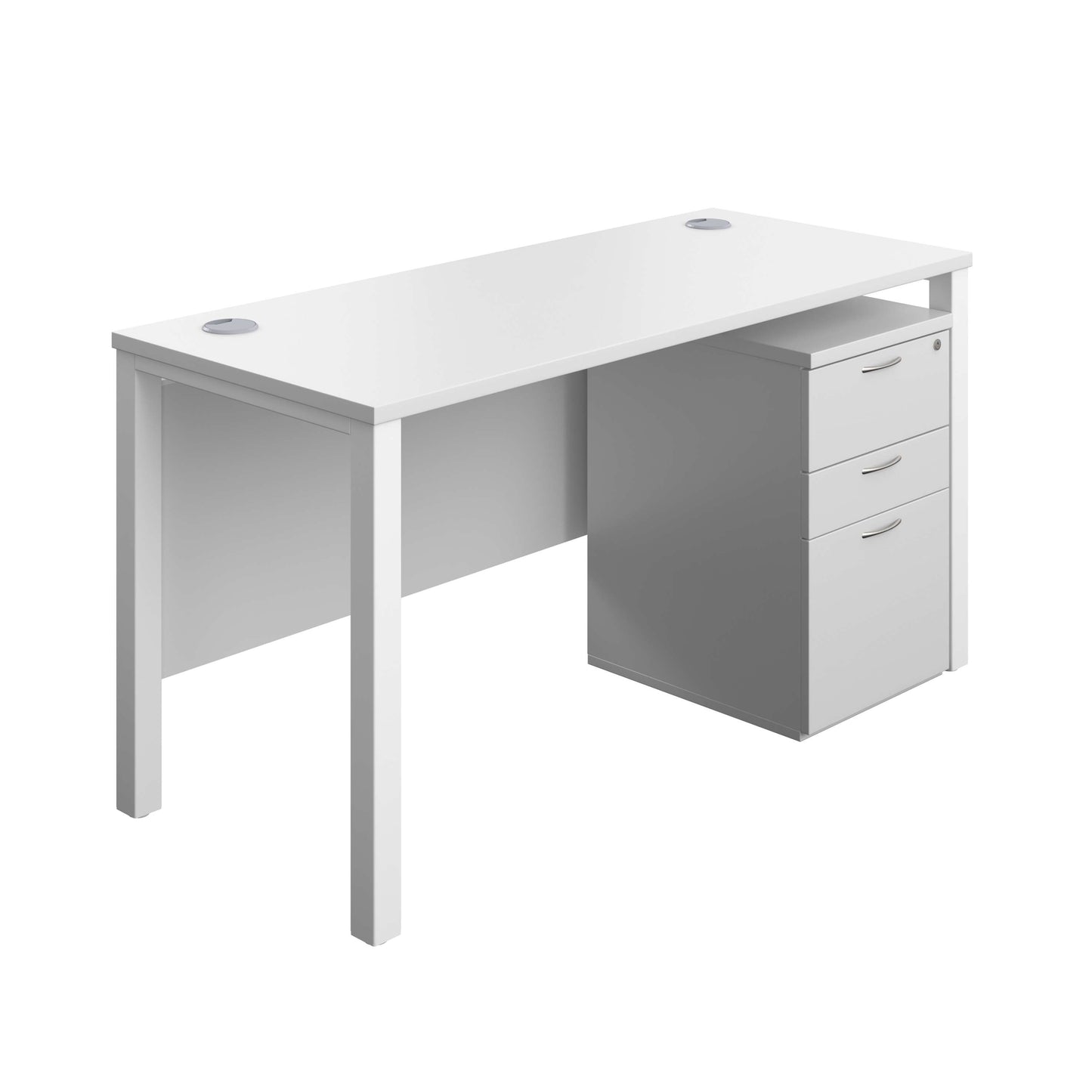 Goal Post Rectangular Desk + 3 Drawer High Mobile Pedestal (FSC) | 1400x600 | White/White