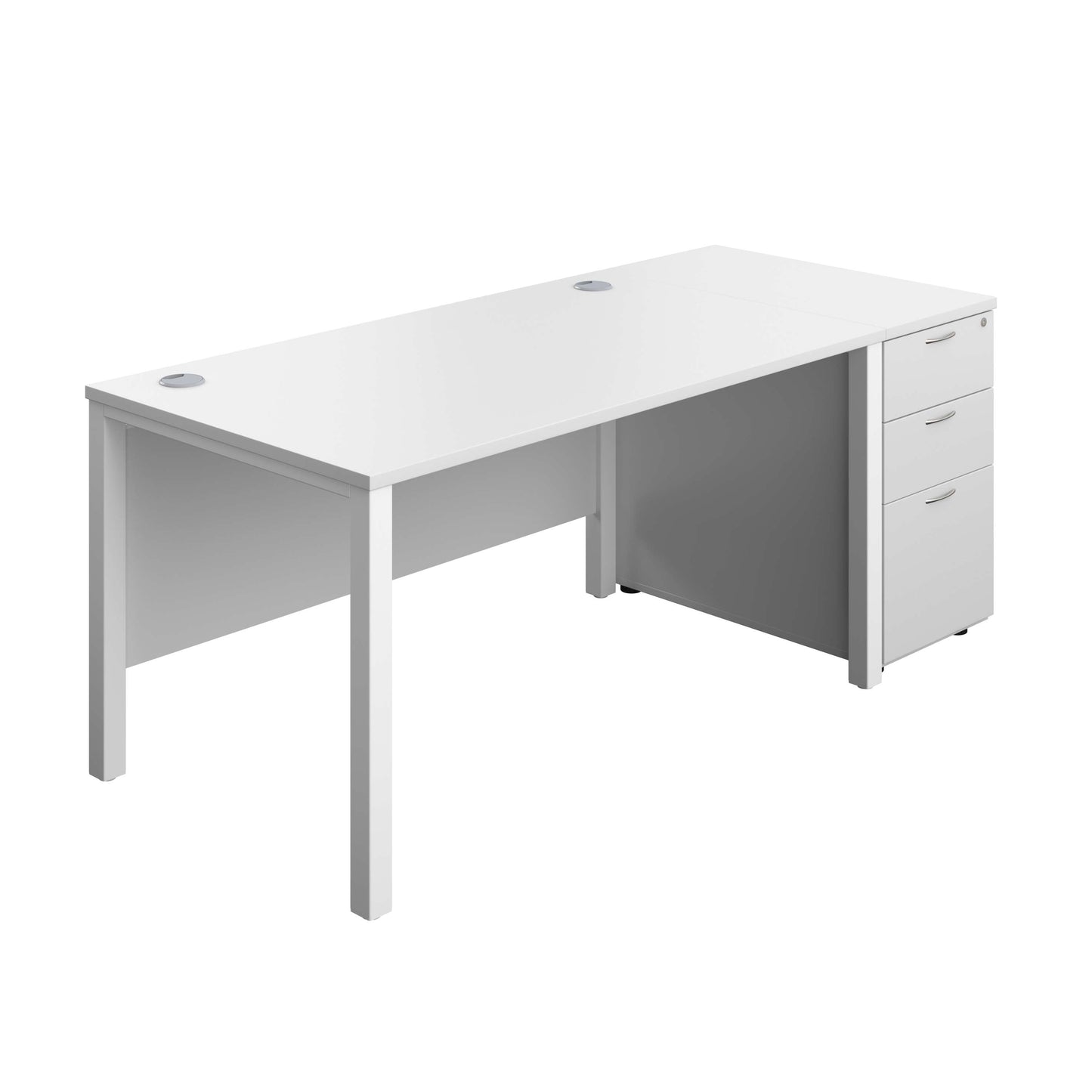 Goal Post Rectangular Desk + 3 Drawer Desk High Pedestal (FSC) | 1400x800 | White/White