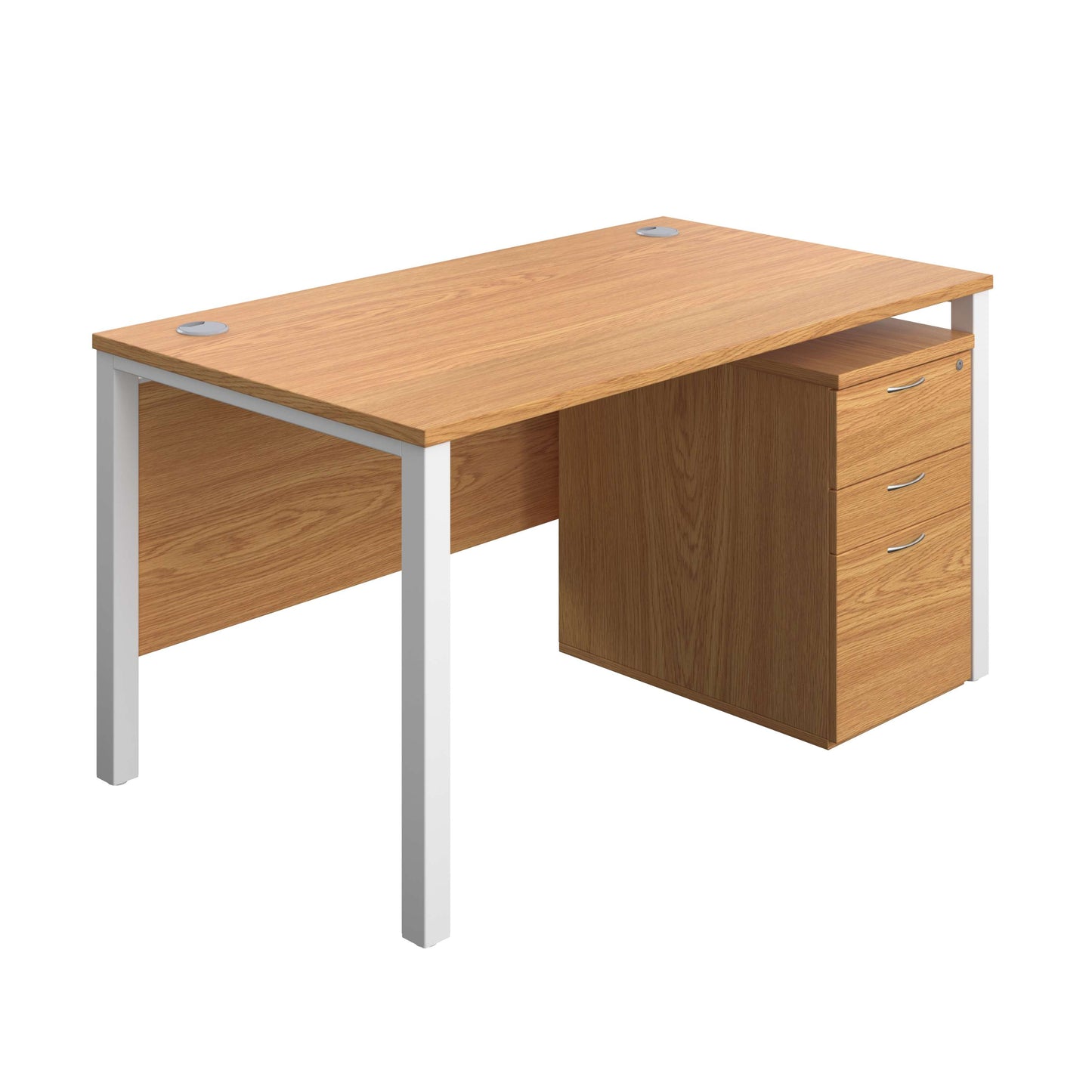 Goal Post Rectangular Desk + 3 Drawer High Mobile Pedestal (FSC) | 1400x800 | Nova oak/White