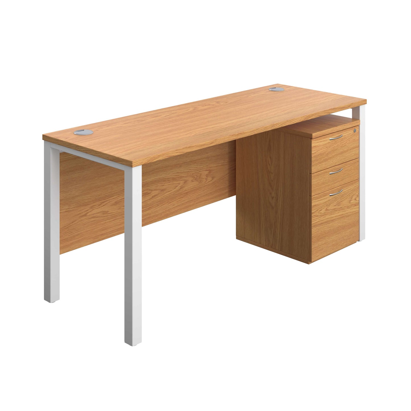 Goal Post Rectangular Desk + 3 Drawer High Mobile Pedestal (FSC) | 1600x600 | Nova oak/White