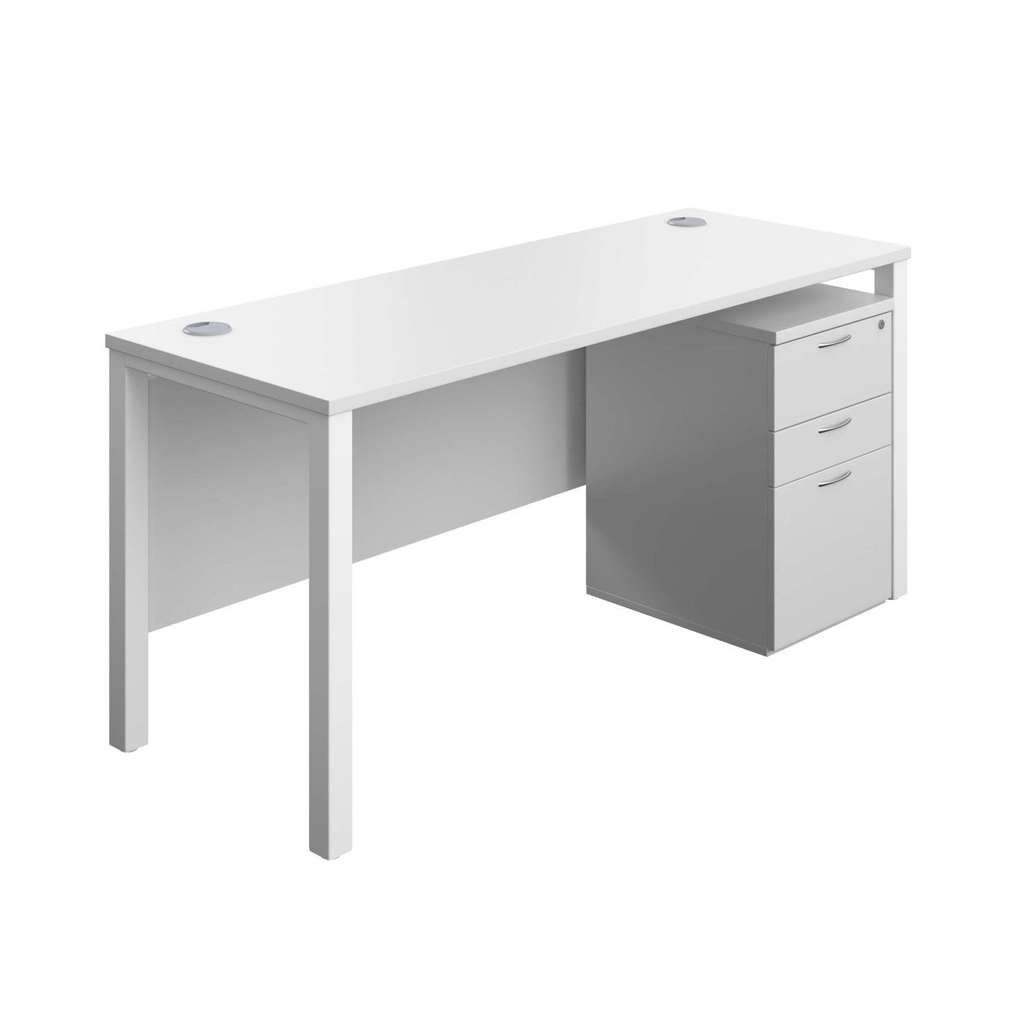 Goal Post Rectangular Desk + 3 Drawer High Mobile Pedestal (FSC) | 1600x600 | White/White