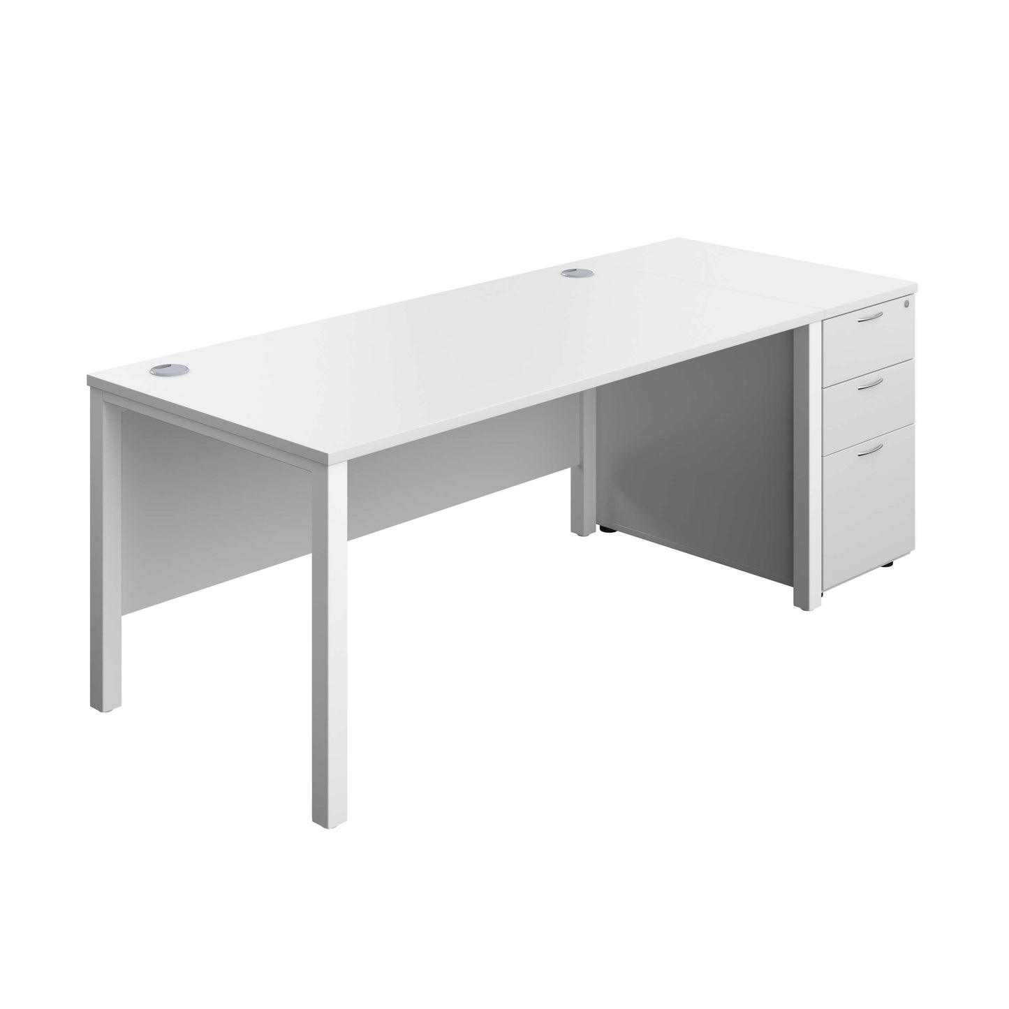 Goal Post Rectangular Desk + 3 Drawer Desk High Pedestal (FSC) | 1600x800 | White/White