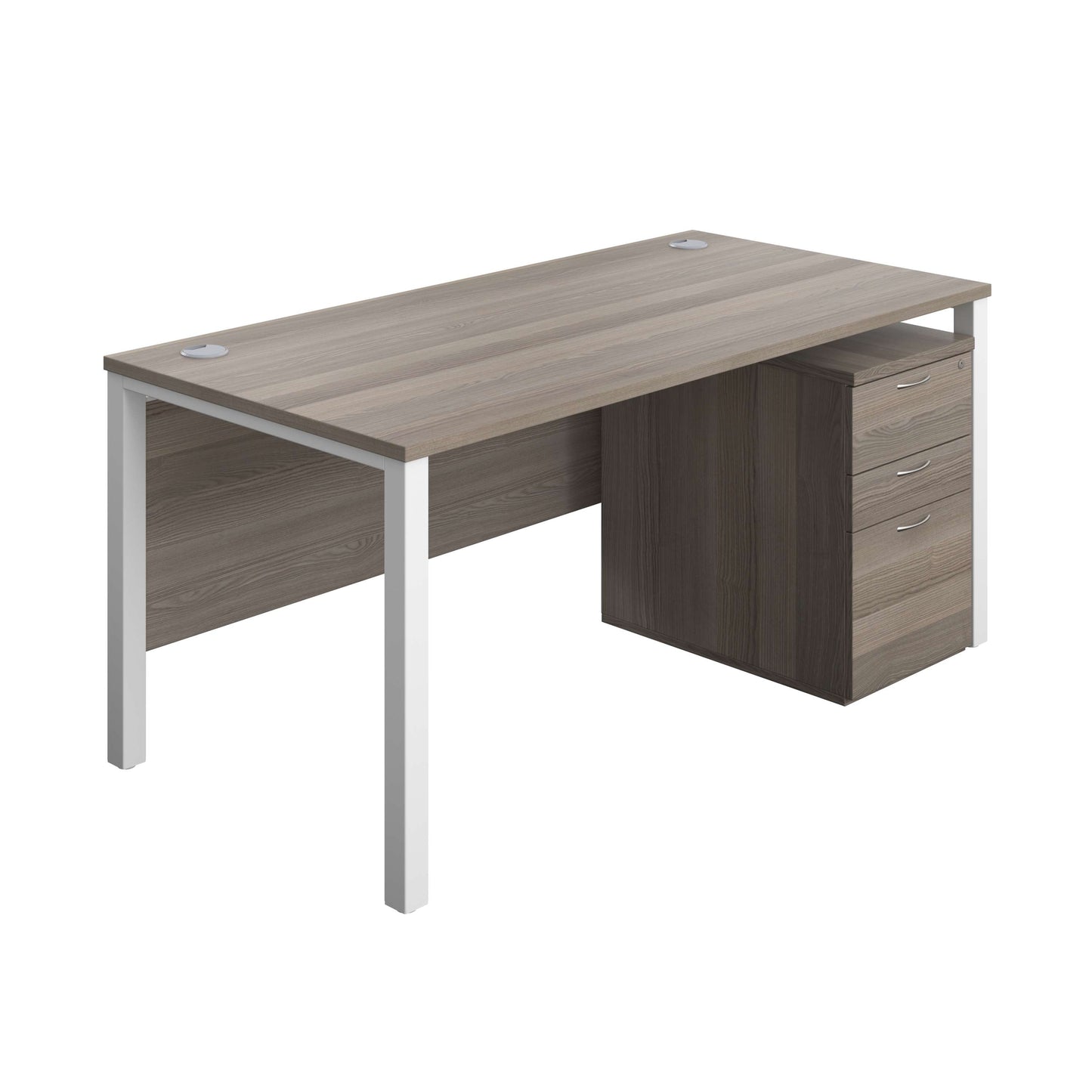 Goal Post Rectangular Desk + 3 Drawer High Mobile Pedestal (FSC) | 1600x800 | Grey oak/White