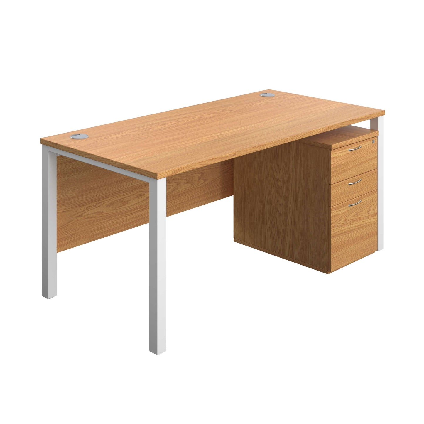 Goal Post Rectangular Desk + 3 Drawer High Mobile Pedestal (FSC) | 1600x800 | Nova oak/White