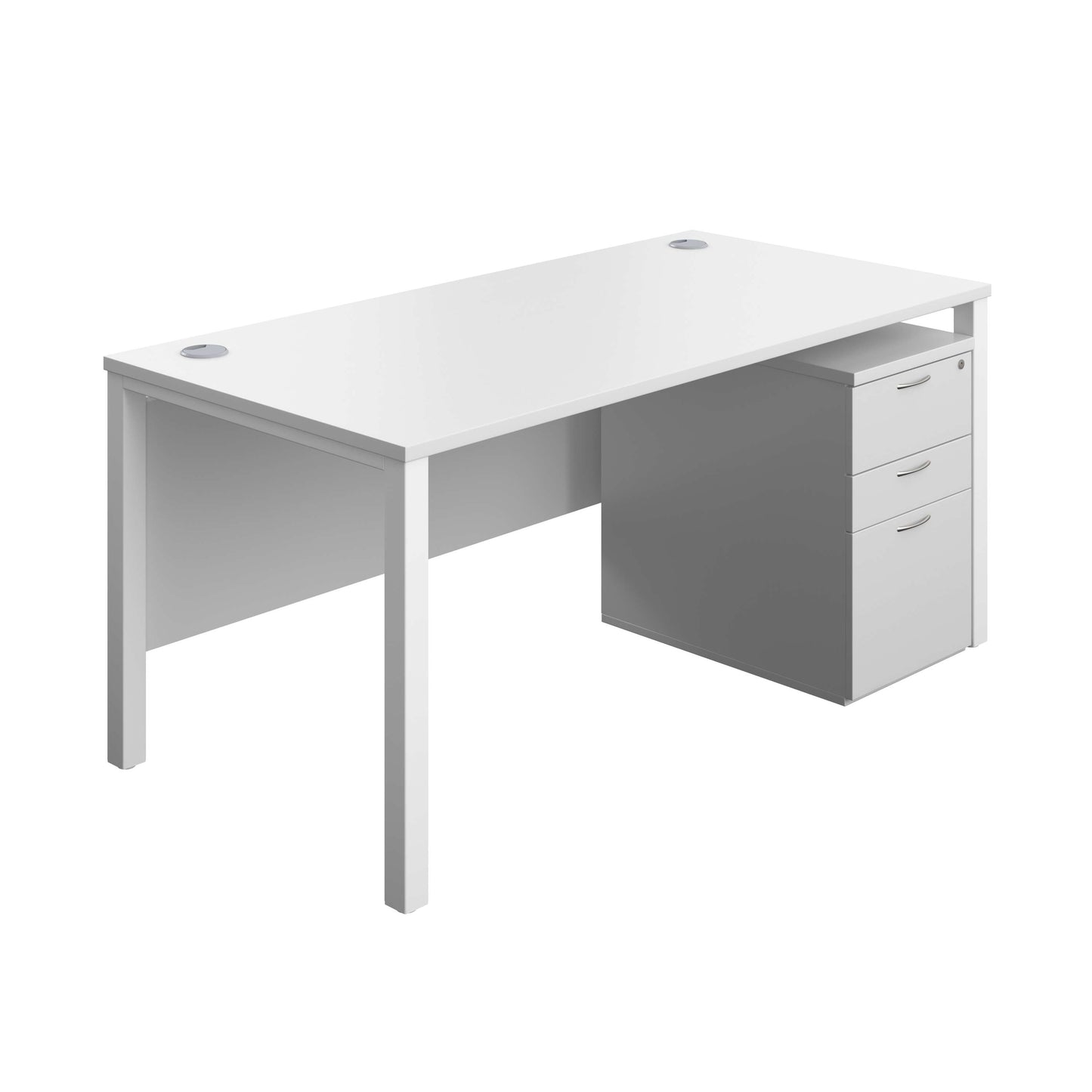Goal Post Rectangular Desk + 3 Drawer High Mobile Pedestal (FSC) | 1600x800 | White/White