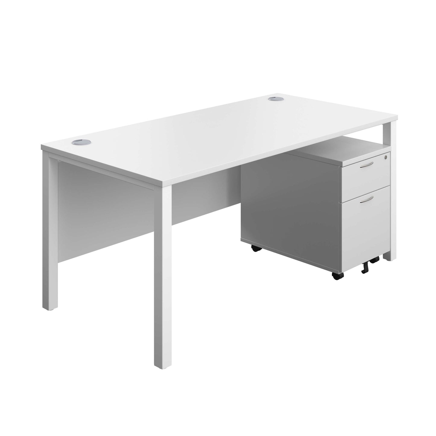 Goal Post Rectangular Desk + 2 Drawer Mobile Pedestal (FSC) | 1600x800 | White/White