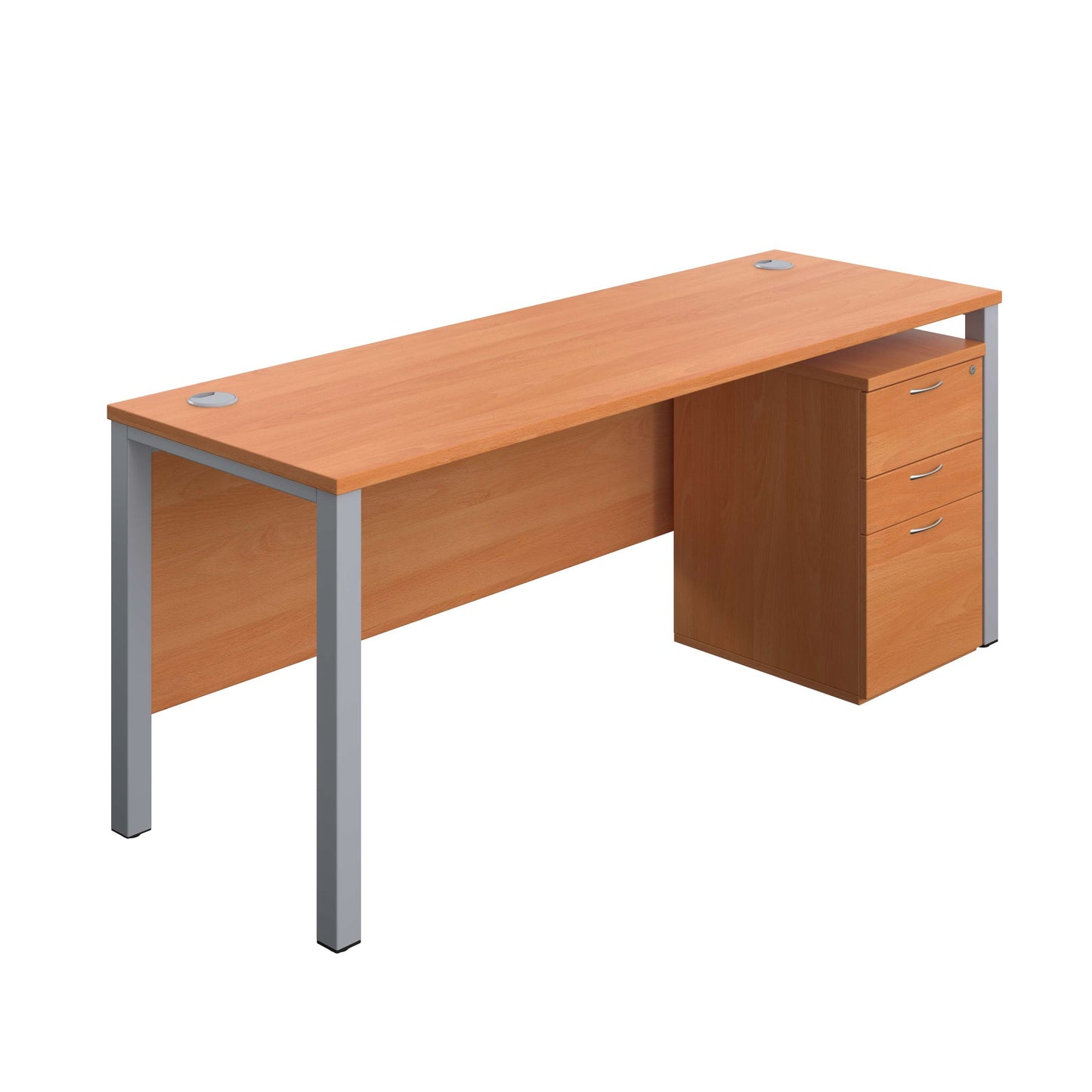 Goal Post Rectangular Desk + 3 Drawer High Mobile Pedestal (FSC) | 1800x600 | Beech/Silver