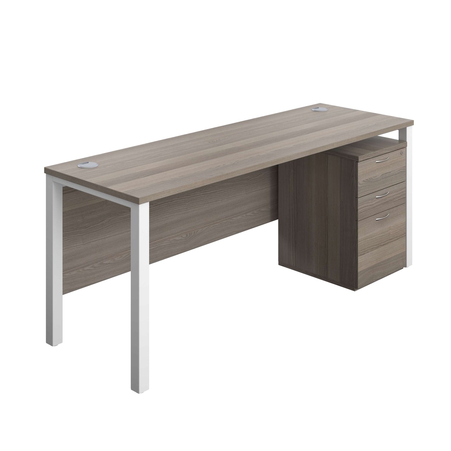 Goal Post Rectangular Desk + 3 Drawer High Mobile Pedestal (FSC) | 1800x600 | Grey oak/White