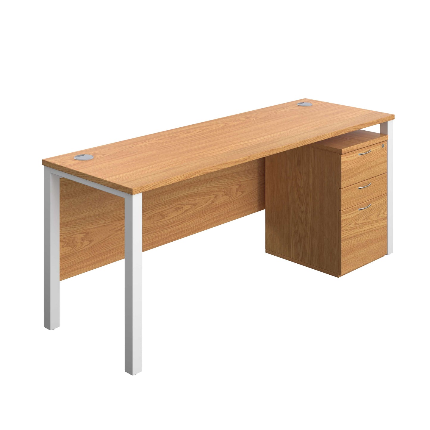 Goal Post Rectangular Desk + 3 Drawer High Mobile Pedestal (FSC) | 1800x600 | Nova oak/White