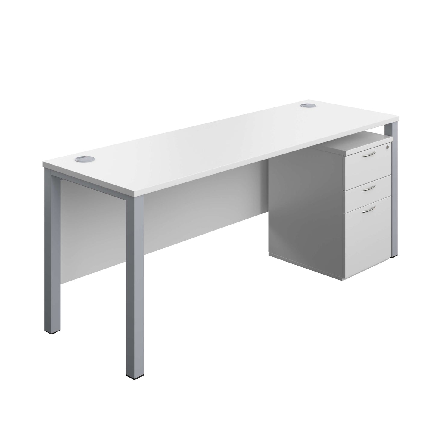 Goal Post Rectangular Desk + 3 Drawer High Mobile Pedestal (FSC) | 1800x600 | White/Silver