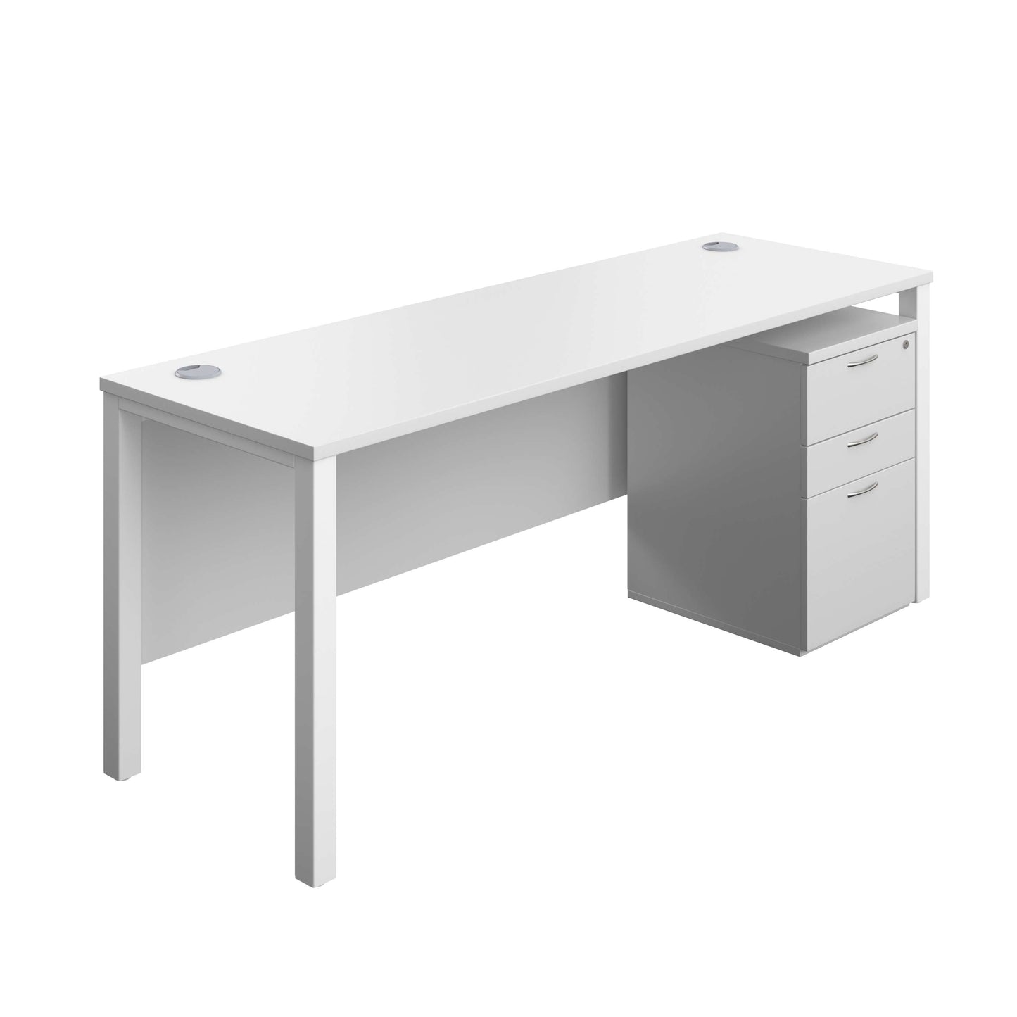 Goal Post Rectangular Desk + 3 Drawer High Mobile Pedestal (FSC) | 1800x600 | White/White