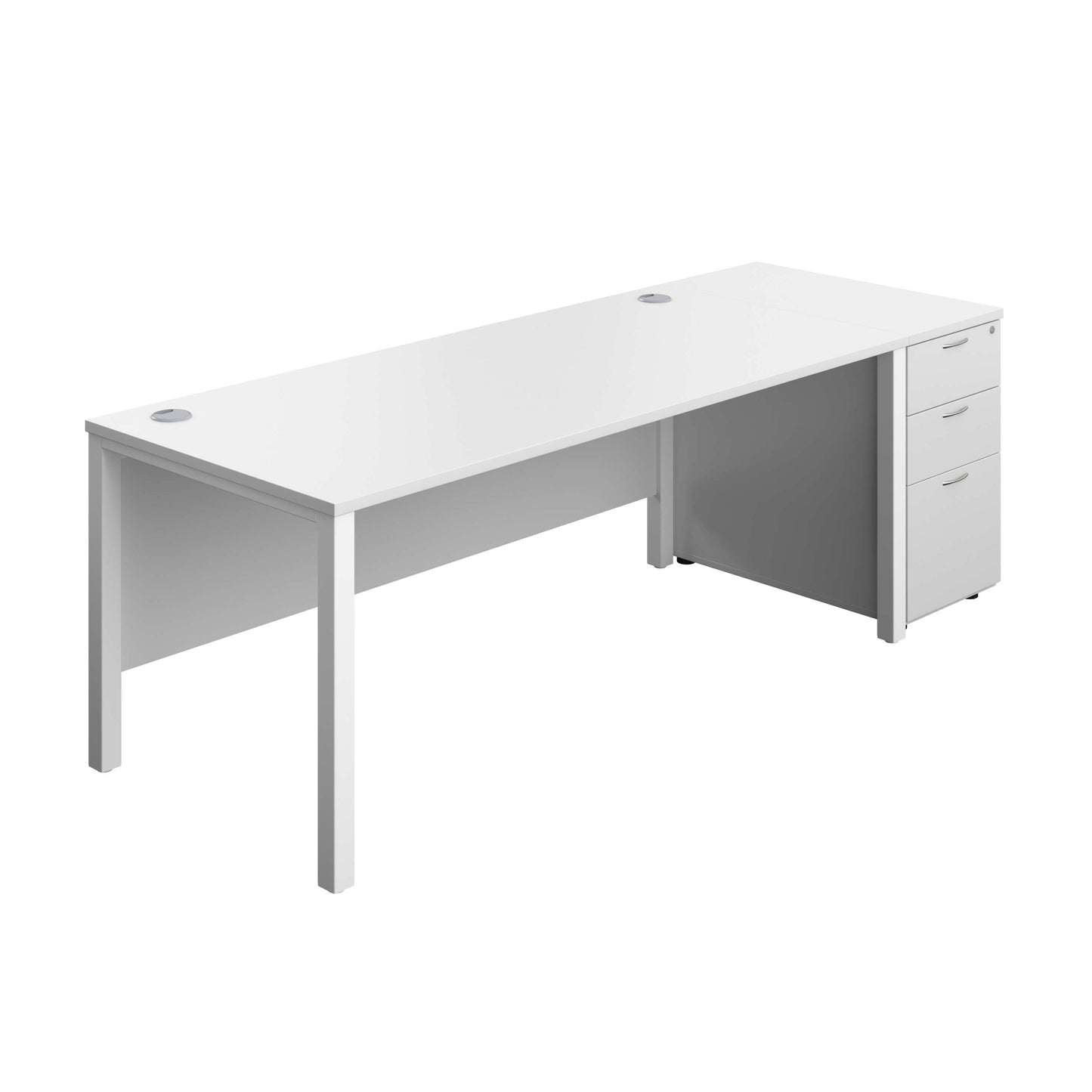 Goal Post Rectangular Desk + 3 Drawer Desk High Pedestal (FSC) | 1800x800 | White/White