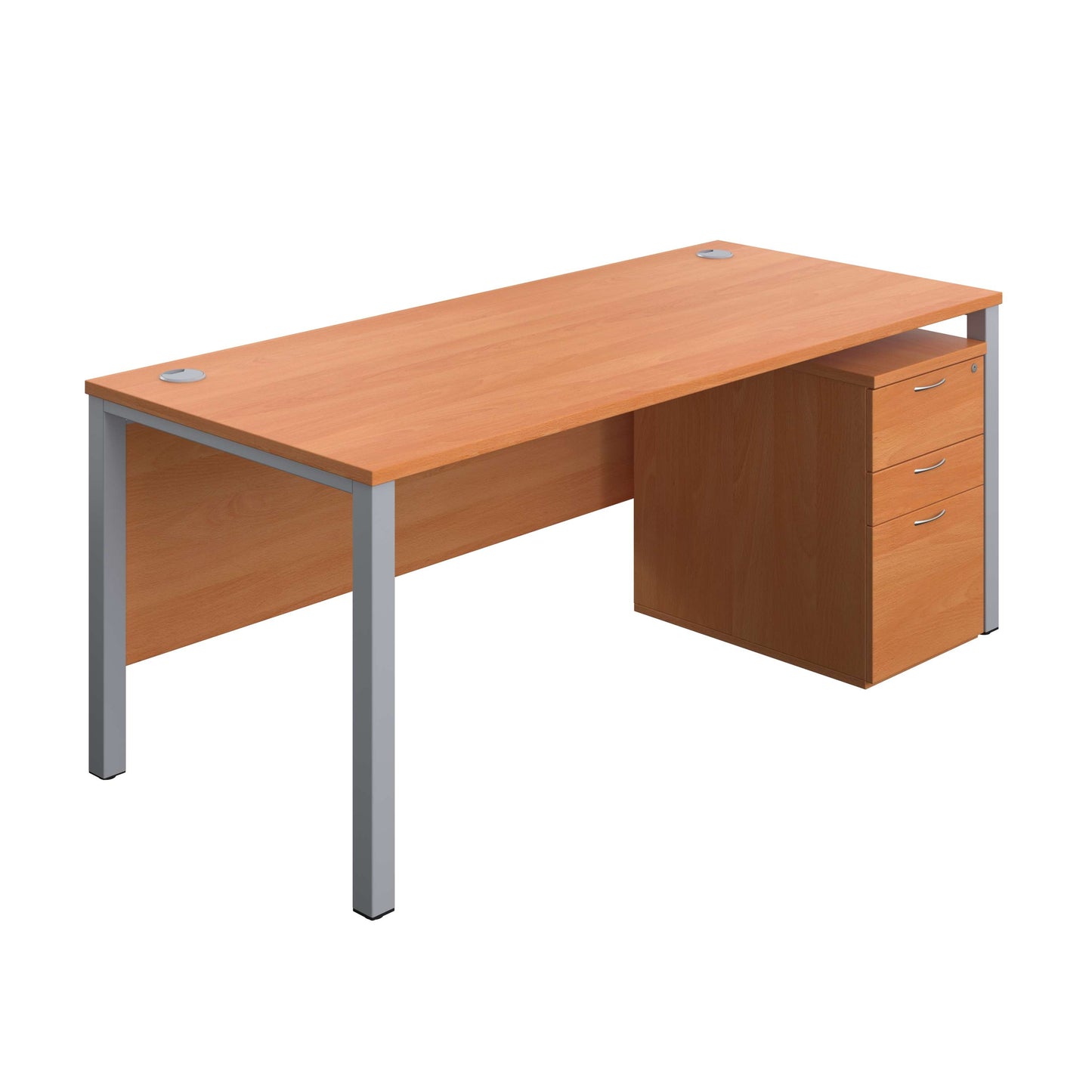 Goal Post Rectangular Desk + 3 Drawer High Mobile Pedestal (FSC) | 1800x800 | Beech/Silver