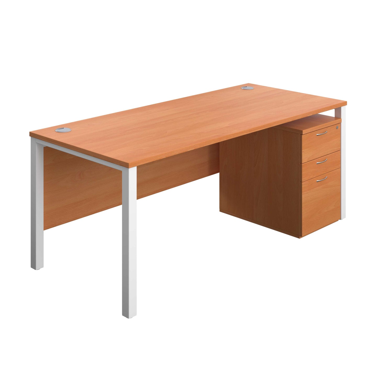 Goal Post Rectangular Desk + 3 Drawer High Mobile Pedestal (FSC) | 1800x800 | Beech/White