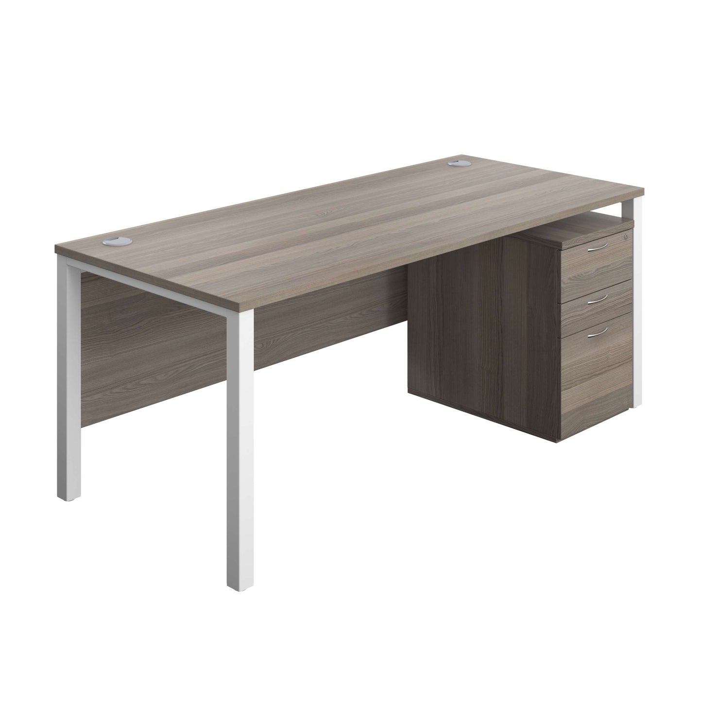 Goal Post Rectangular Desk + 3 Drawer High Mobile Pedestal (FSC) | 1800x800 | Grey oak/White